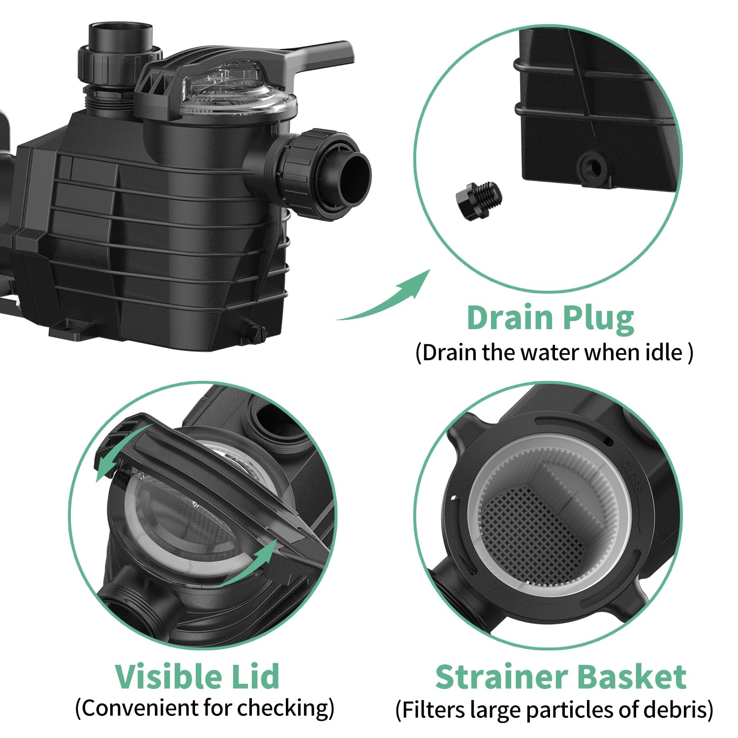 Pipopa 2.5HP 6540GPH Swimming Pool Pump - 2-Speed (1725RPM/3450RPM) for Above Ground & Inground Pools | Super Powerful, Energy Efficient, Saltwater & Freshwater Compatible, IP44 Waterproof | Perfect for Backyard, Residential & Commercial Pool Maintenance