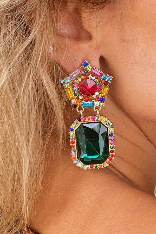 Sparkling Square Rhinestone Drop Earrings for Women - Elegant Dangle Earrings for Party, Wedding & Evening Events