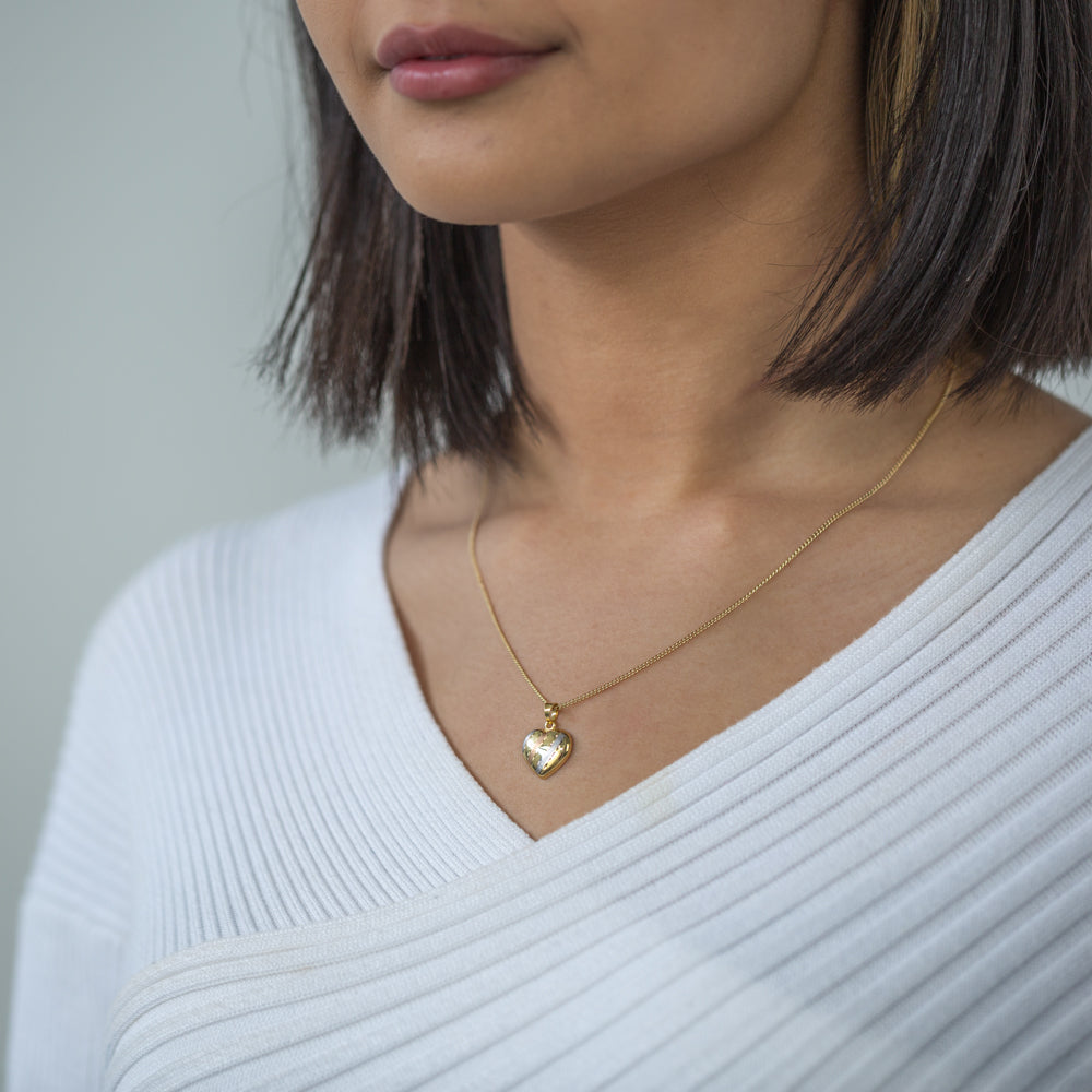 9ct Yellow Gold and White Stripe Heart Pendant Necklace - Elegant Jewelry Gift for Women - Perfect for Valentine's Day, Anniversary & Special Occasions