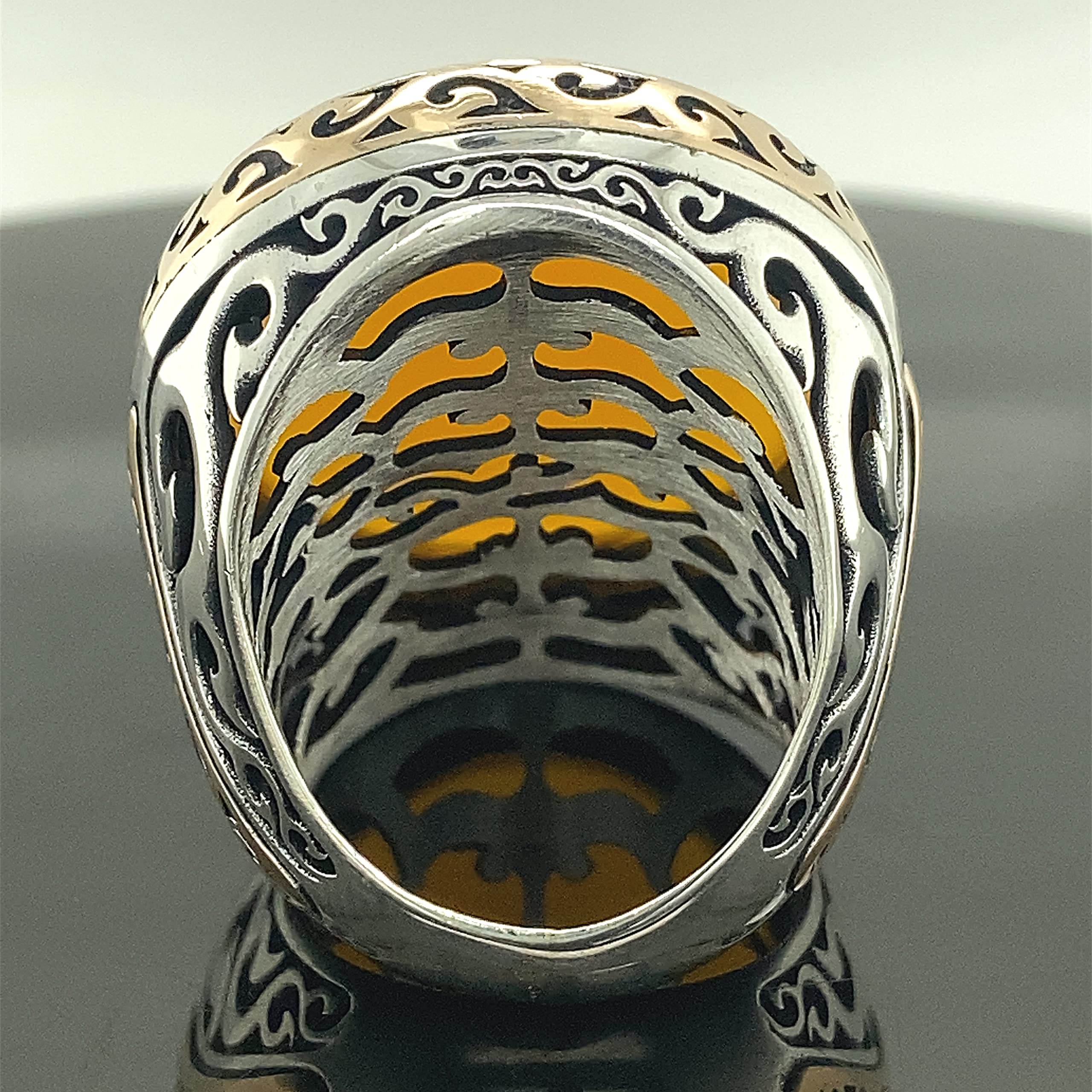 Handmade Men's Agate Stone Ring - Large Yellow Agate Ottoman Style 925 Sterling Silver Jewelry for Men | Perfect Gift for Him, Birthday, Anniversary & Special Occasions | Ideal for Weddings, Parties & Everyday Wear
