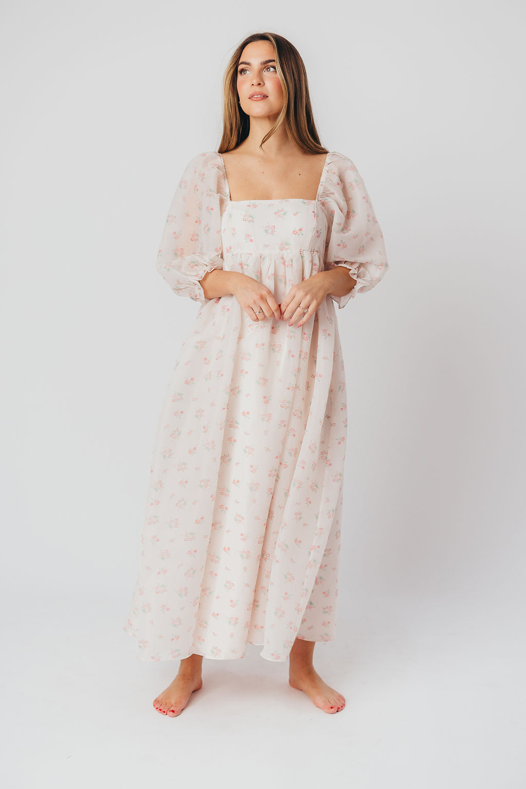 Mona Maxi Dress with Smocking - Blush Floral Print, Bump Friendly Maternity Dress, Inclusive Sizing S-3XL | Perfect for Weddings, Beach Vacations & Summer Outfits