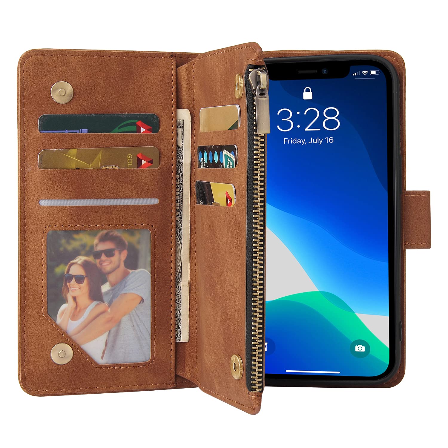 ASUWISH iPhone 13 Pro Case with Wallet & Card Holder - 6.1 Inch Tempered Glass Screen Protector, Flip Cover Protective Phone Case for iPhone 13 Pro 5G (Brown) - Perfect for Everyday Use, Travel & Business Professionals