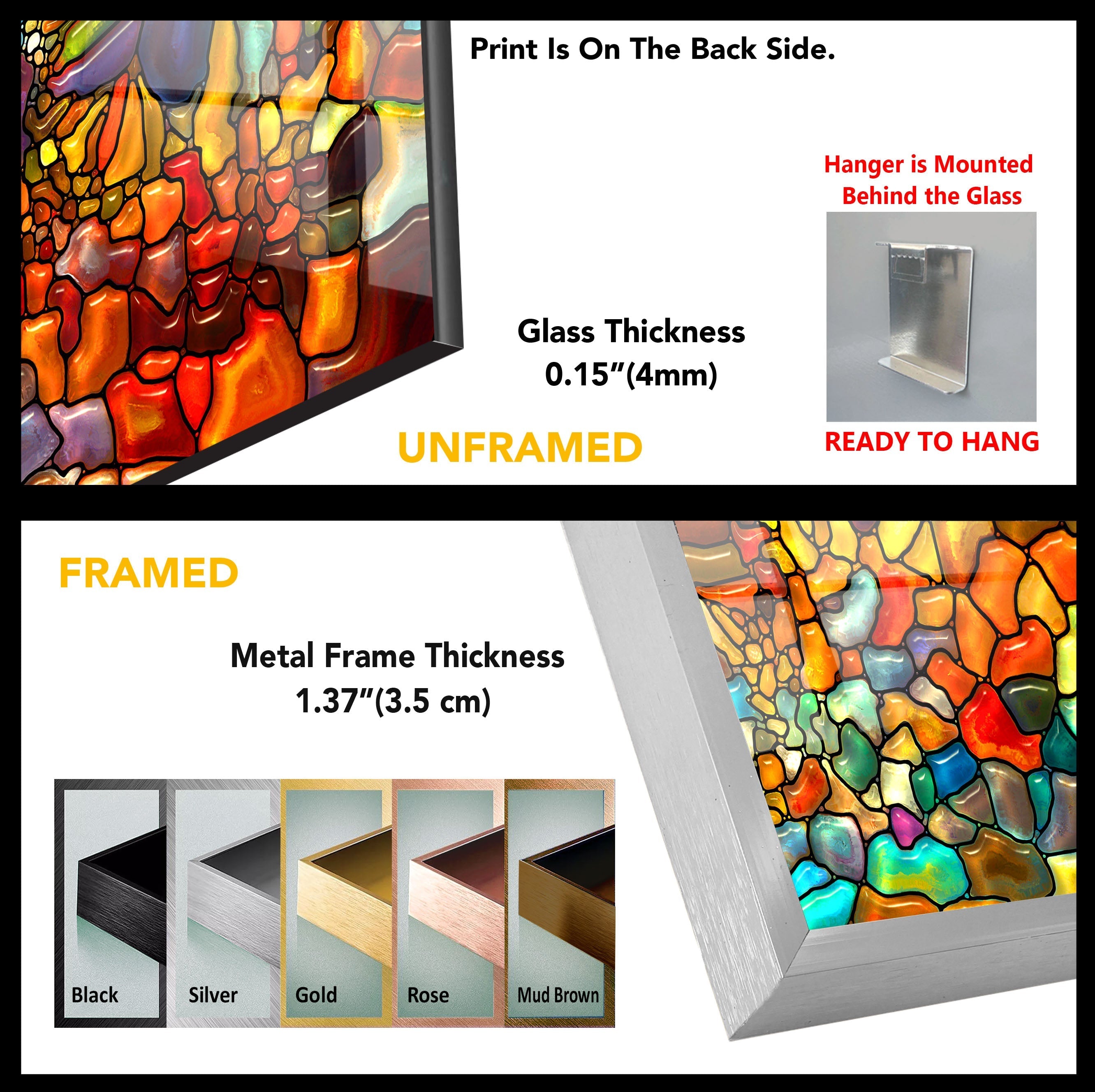 Vibrant Mosaic Stained Glass Wall Art - Handcrafted Decorative Panel for Living Room, Bedroom & Office Decor - Perfect Gift for Home Interior Design