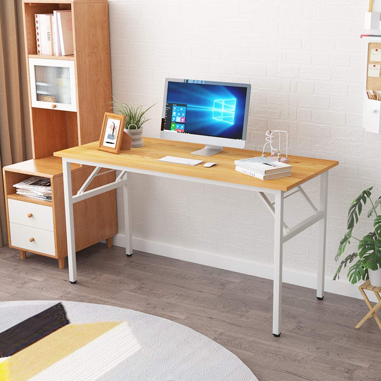 62 Inch Modern Simple Style Folding Computer Desk - Home Office Writing Desk with Space Saving Design, No Installation Needed - Perfect for Small Spaces, Dorm Rooms & Home Offices