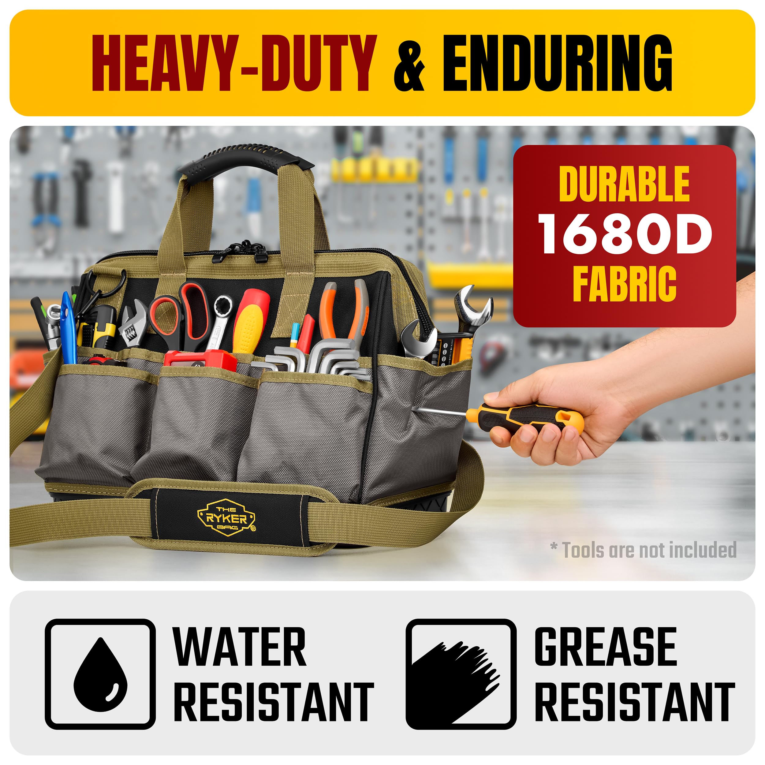 Heavy Duty 16-inch Ryker Tool Bag - 28 Pockets for Electricians & DIY