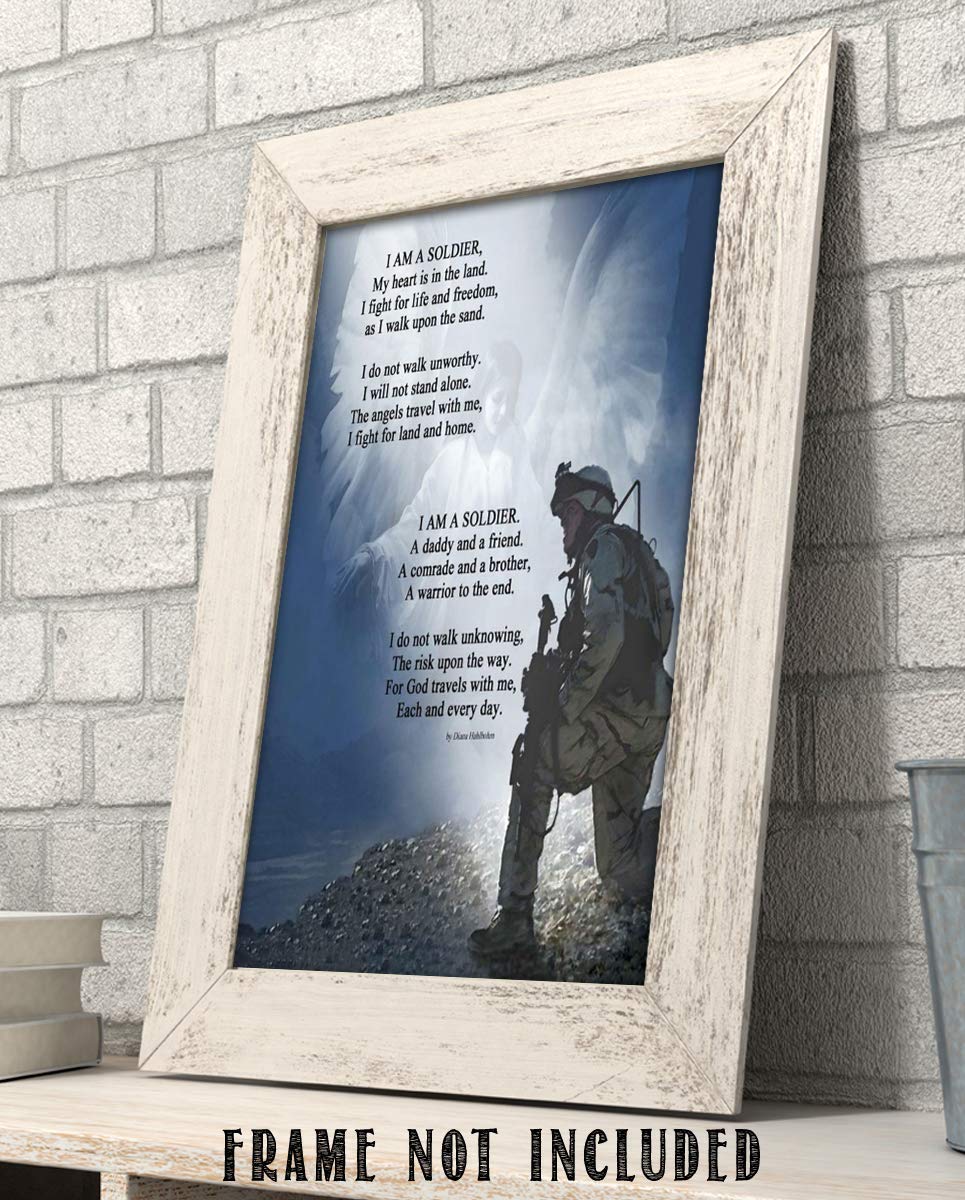 Military Wall Art - Soldier Kneeling with Angels Protection Patriotic Print | Home Decor, Man Cave, Living Room & Office Wall Decor | Unframed 8x10 | Perfect for Veterans Day, Memorial Day & Military Appreciation Gifts