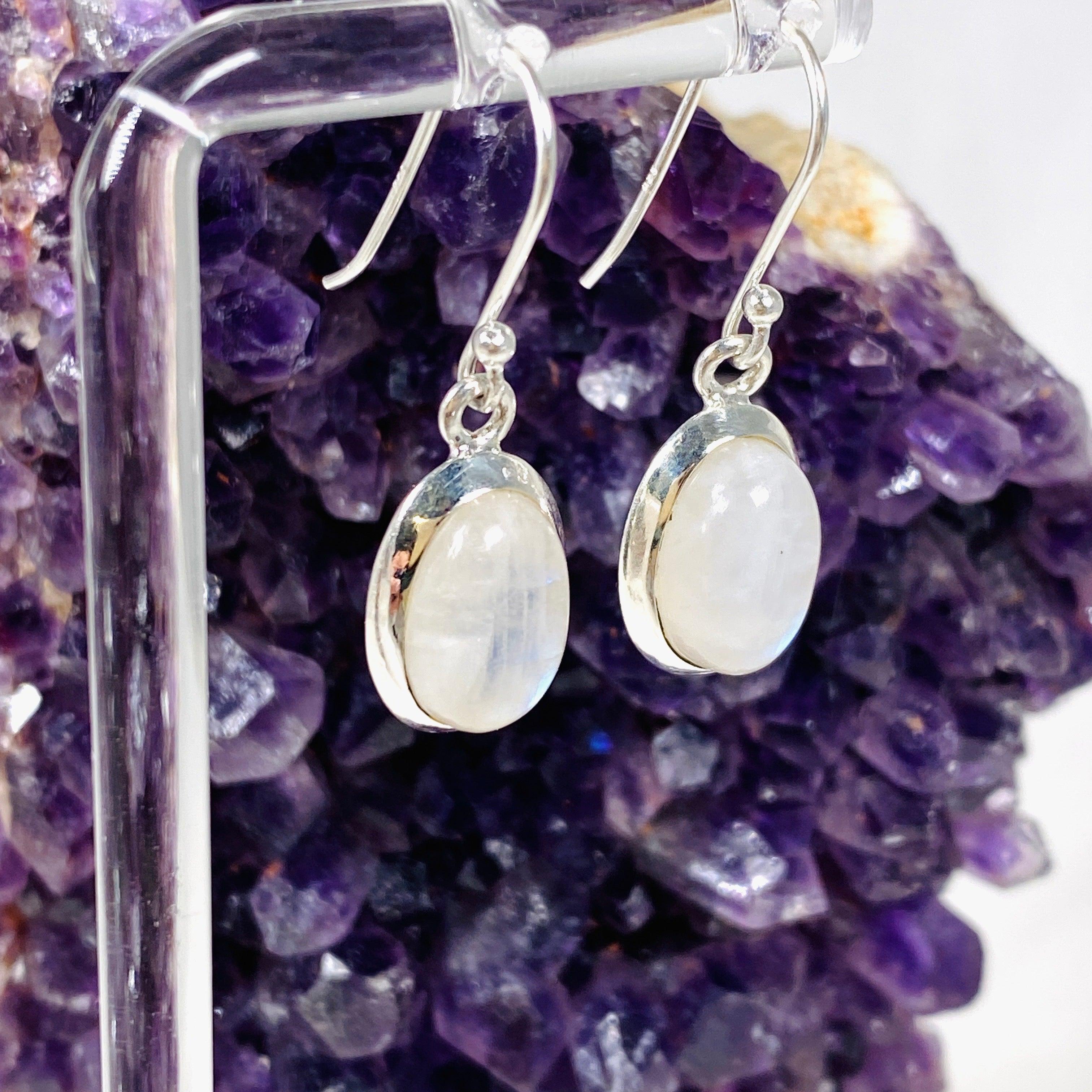 Moonstone Oval Earrings for Women - 925 Sterling Silver Dangle Drop Earrings KEGJ1398 | Elegant Jewelry Gift for Birthday, Anniversary & Special Occasions