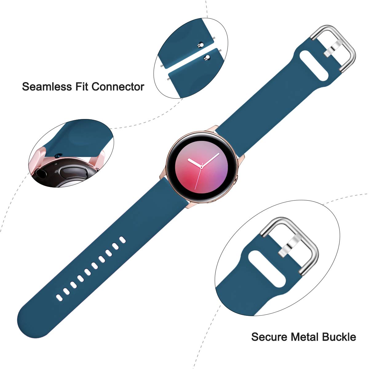 Lerobo 20mm Silicone Sport Watch Bands 3-Pack for Samsung Galaxy Active 2 (44mm/40mm), Galaxy Watch 3 (41mm), Galaxy Watch (42mm) - Light Blue, Slate Blue, Gray - Durable & Comfortable Replacement Straps for Workout, Running & Daily Wear