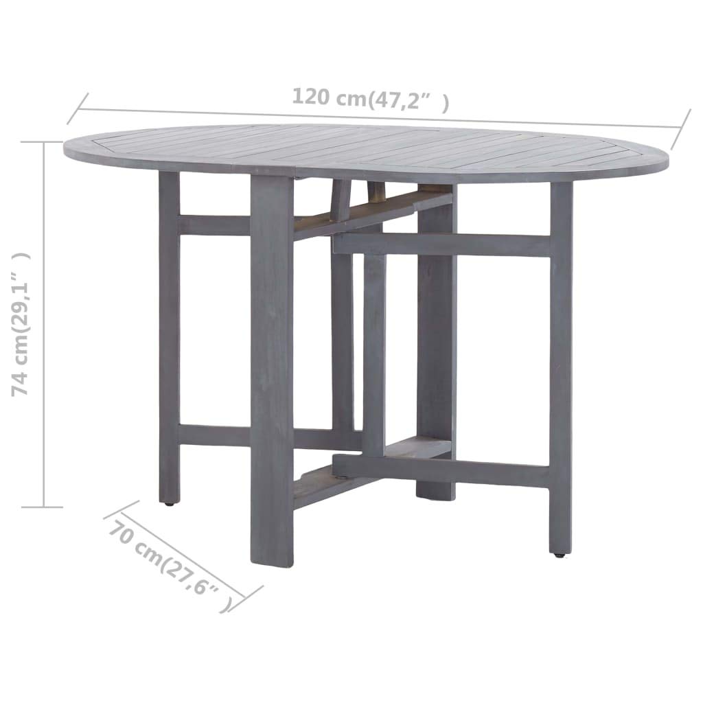 Acacia Wood Folding Patio Table - Solid Butterfly Leaf Dining Table for Kitchen, Garden, Balcony & Outdoor - Space Saving Foldable Furniture in Gray - Perfect for Small Spaces, BBQs & Entertaining