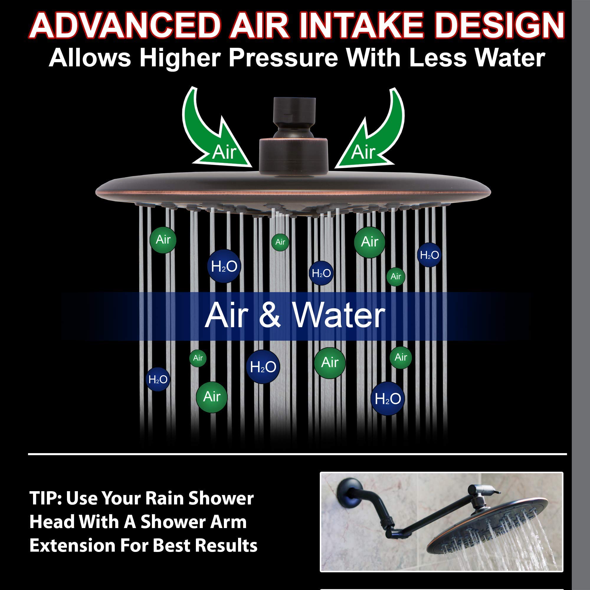 9 Inch High Flow Rainfall Shower Head with Water Filter & Adjustable Extension Arm - Removes Chlorine, 2.5 GPM - Oil-Rubbed Bronze - Perfect for Spa-Like Bathroom Experience & Water Purification