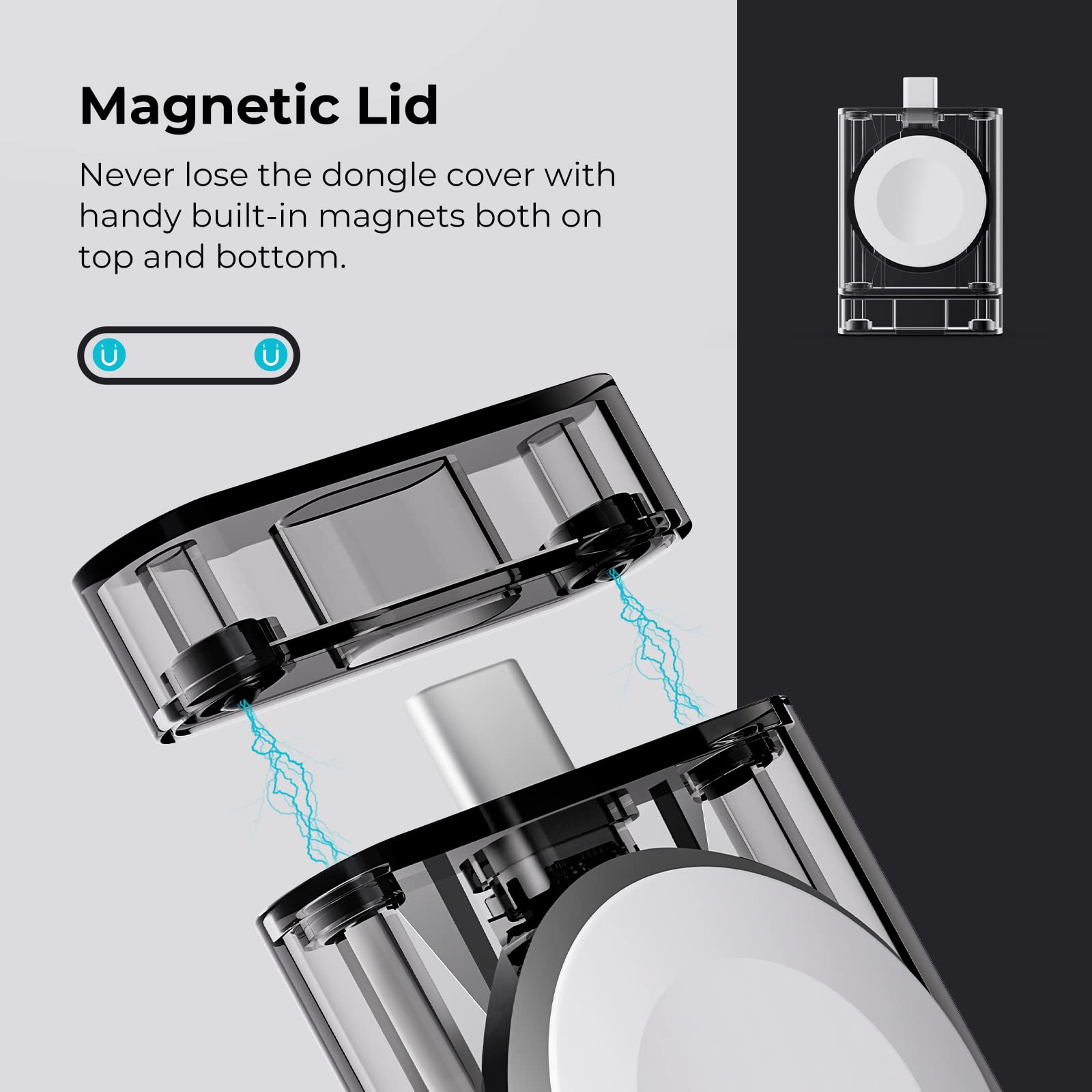 PITAKA MFi Certified Magnetic Wireless Charger for Apple Watch Series 7/SE/6/5/4/3/2/1 - Portable USB-C Power Dongle for Travel, Office & Nightstand Charging