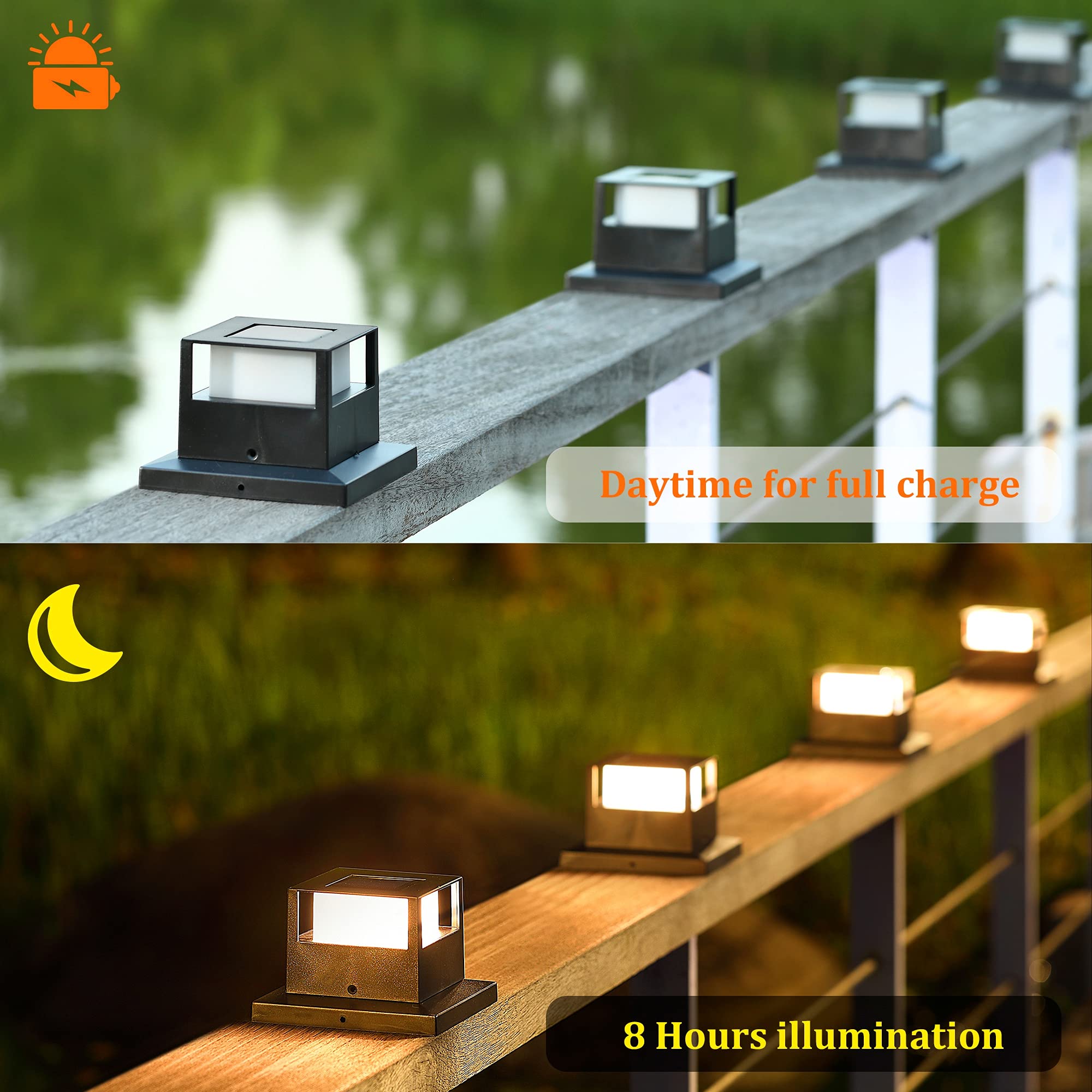 MAGGIFT 6 Pack Solar Post Lights - 20 Lumen Outdoor Warm White LED Solar Powered Cap Lights for 4x4, 5x5, 6x6 Wooden Posts - Waterproof Deck, Fence & Patio Lighting - Perfect for Garden, Pathway & Backyard Decoration