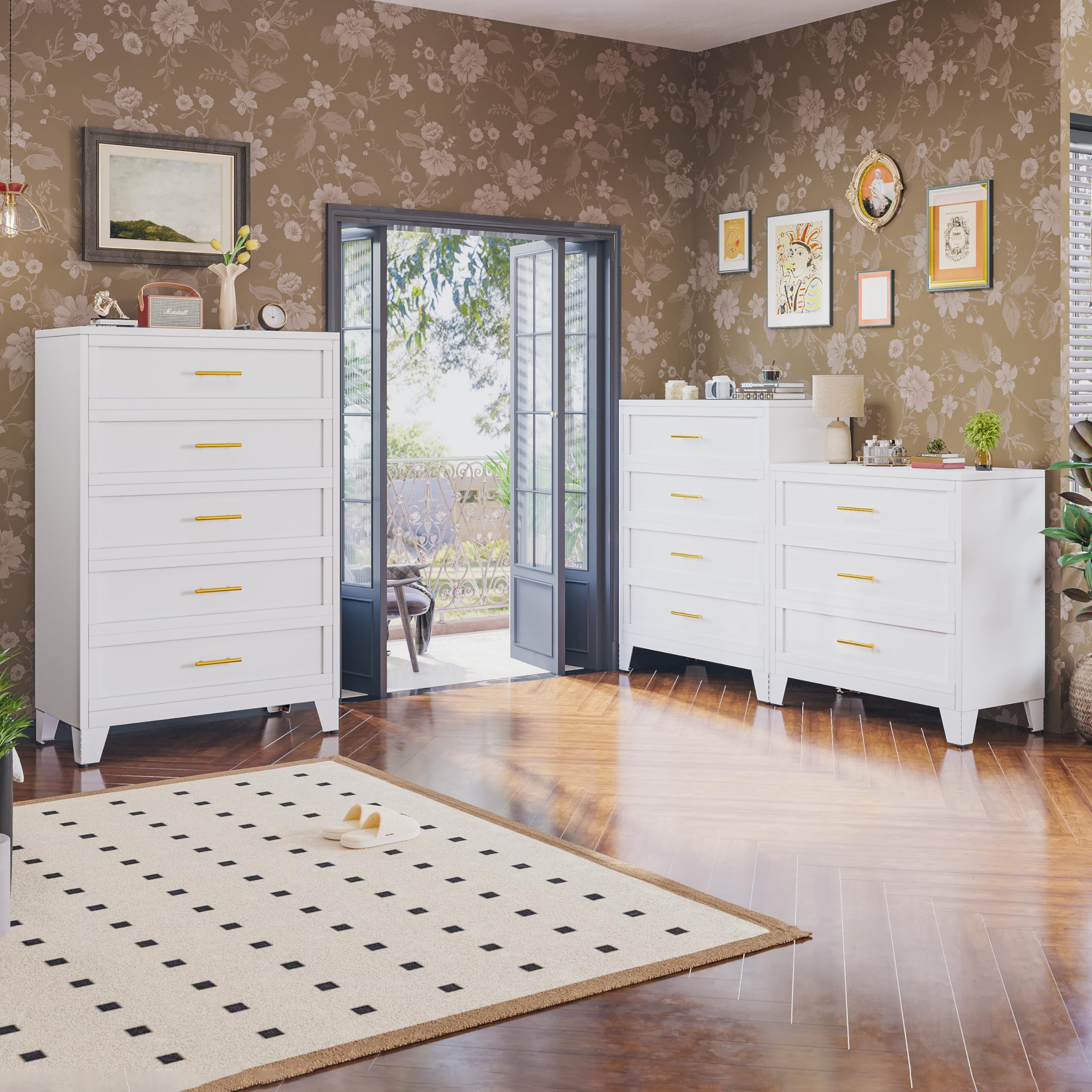 White 5-Drawer Tall Metal Dresser for Bedroom - Large Storage Chest of Drawers for Living Room, Hallway, Entryway & Home Office - Perfect for Organizing Clothes, Bedding & Office Supplies
