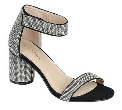 Sparkly Rhinestone Ankle Strap Platform Heels for Women - Chunky High Heel Party Sandals & Evening Pumps | Perfect for Weddings, Prom, Night Out & Special Occasions