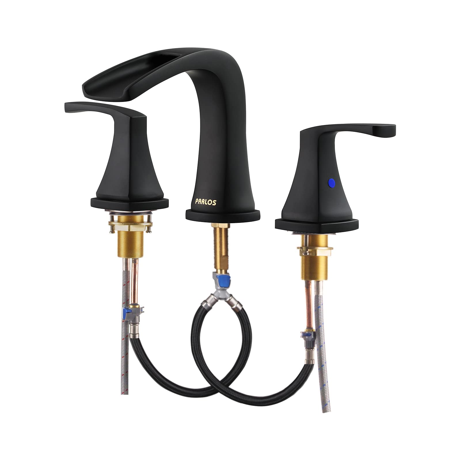 PARLOS 2-Handle Widespread Waterfall Roman Bathtub Faucet with Valve - Matte Black Tub Filler (Model 1434204) for Luxury Bathroom & Spa Renovation