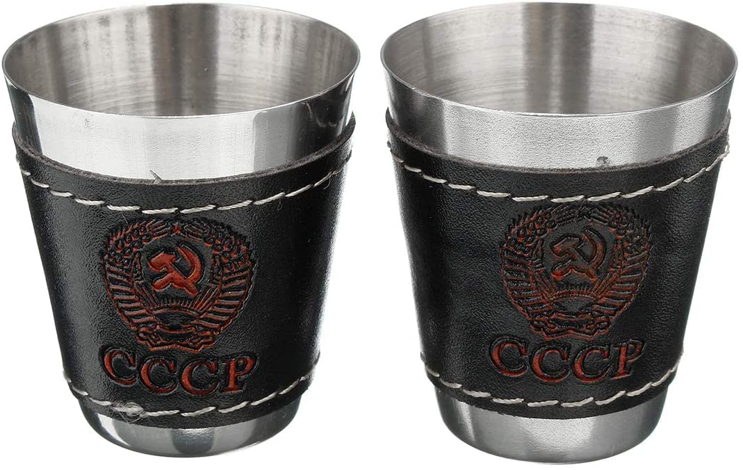 8oz Stainless Steel Flask with Funnel Set - USSR Design Travel Flask & 2 Camping Cups - Durable Screw Cap Alcohol Bottle for Whiskey, Liquor - Perfect Gift for Men & Women (Gift Box Included) - Ideal for Outdoor Adventures, Camping, Hiking & Road Trips