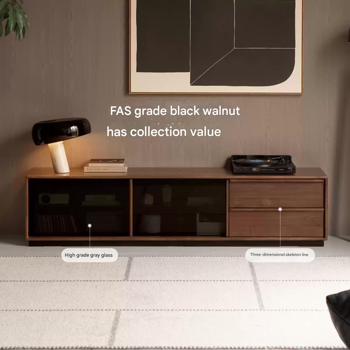 Premium Black Walnut Solid Wood TV Stand - Italian Modern Luxury Design for Living Room & Home Theater Setup