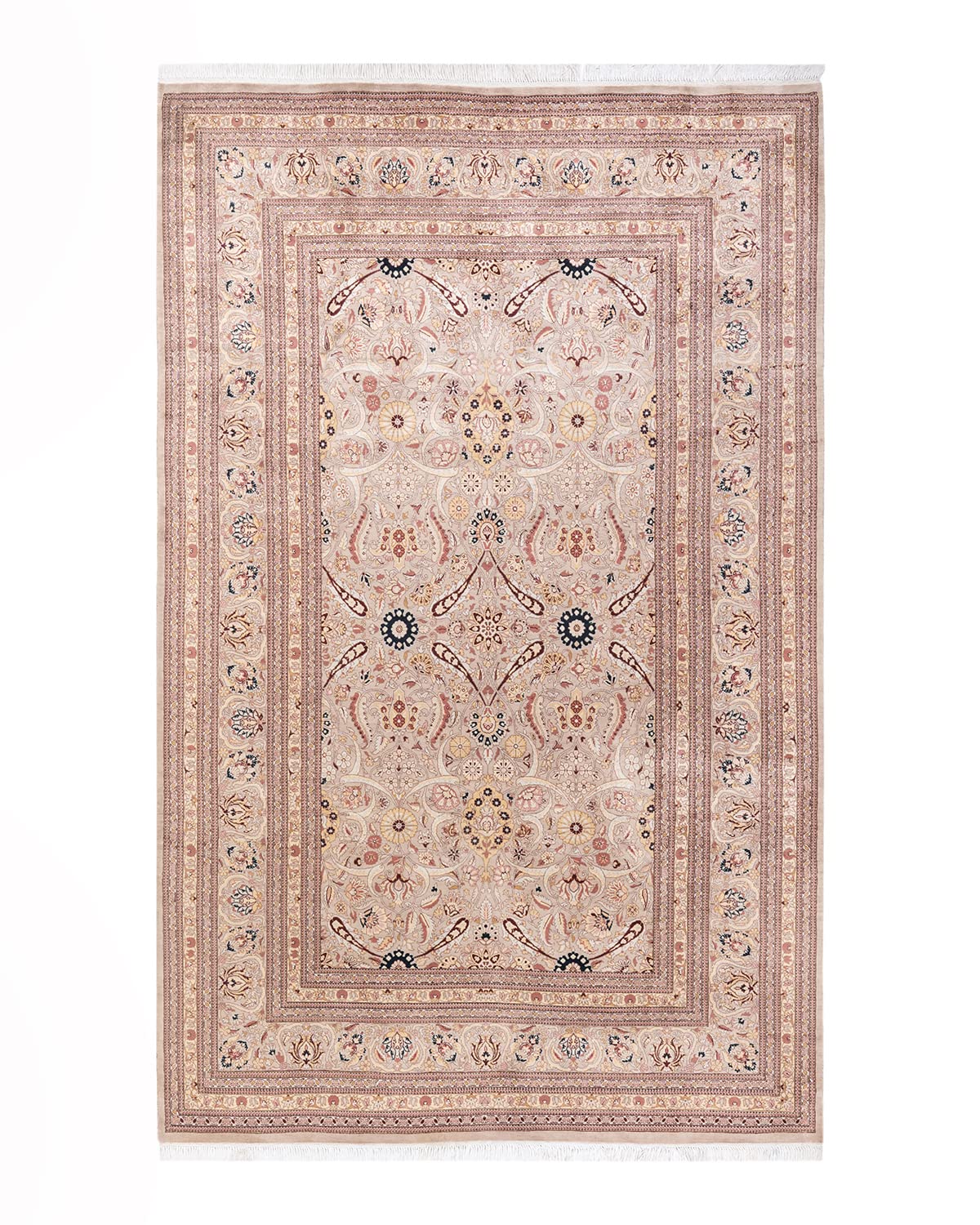 Handmade Wool Oriental Mogul Beige 6x9 Area Rug - Traditional Hand-Knotted One-of-a-Kind Solo Rugs for Living Room, Bedroom & Home Decor