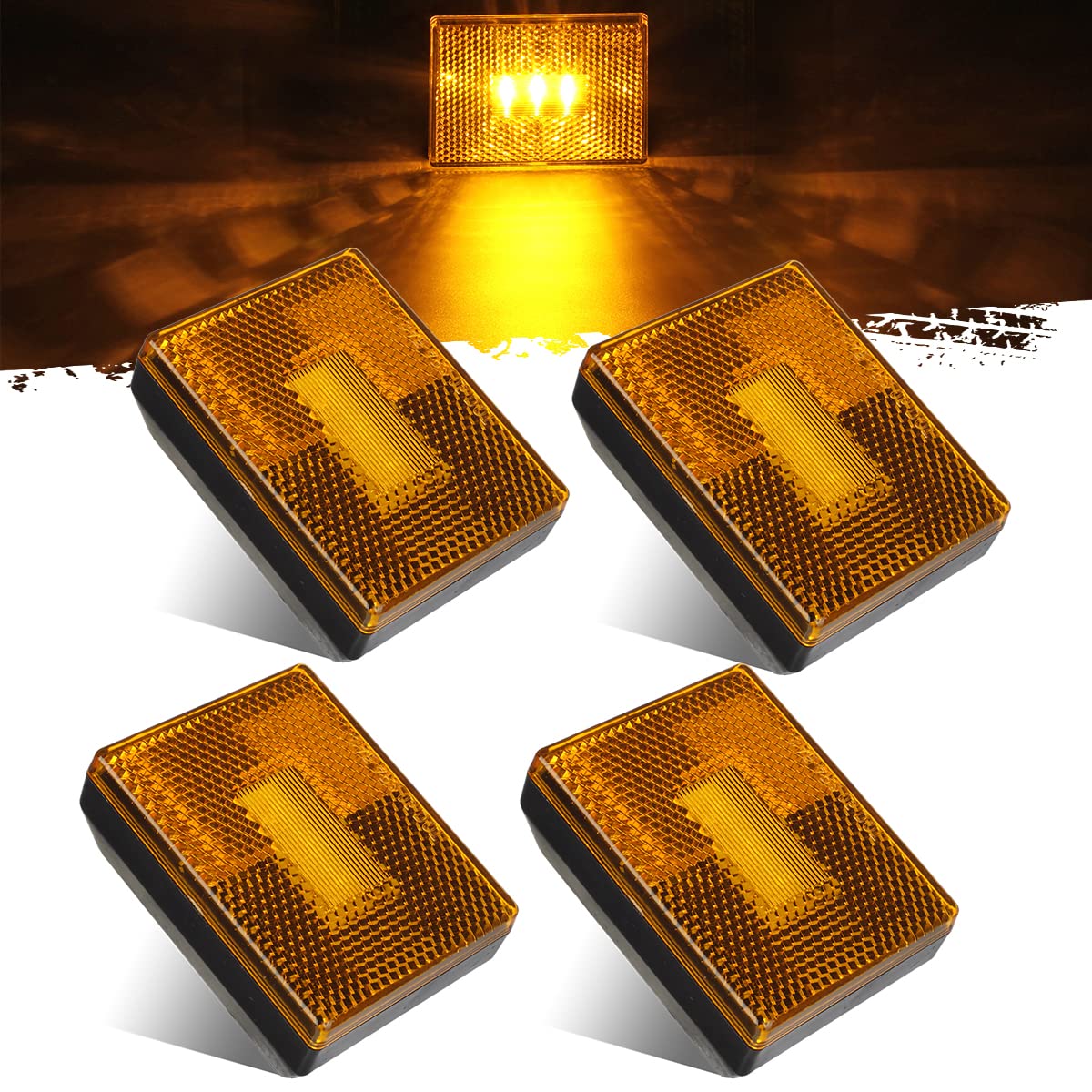 Partsam 4-Piece Amber LED Side Marker Lights with Reflex Reflector for Trailers & RVs – 2-4/5