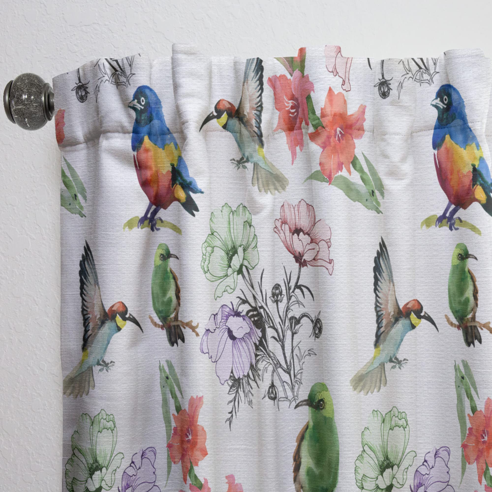 DesignQ Thermal Insulated Curtains - Hummingbirds & Blossoming Flowers Pattern - Single Panel 52x63 Inches for Bedroom & Living Room - Energy Saving Blackout Drapes for Home Decor & Privacy