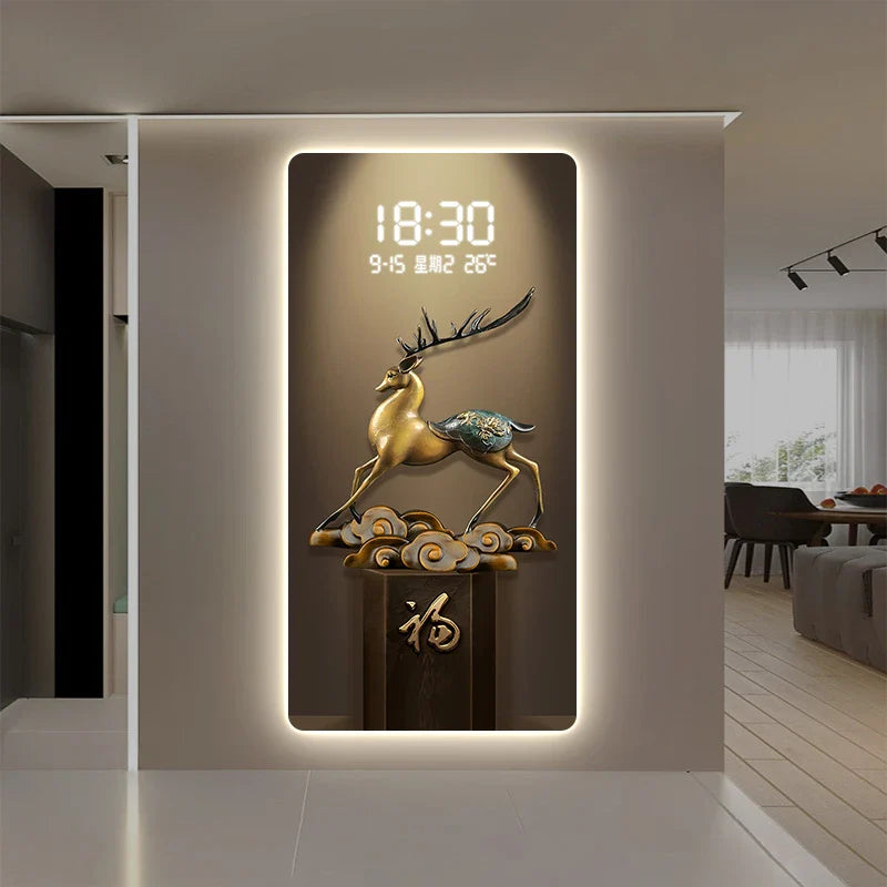 Deer Scenery Digital Wall Clock with Large Display - Modern LED Alarm Clock for Bedroom, Living Room, Office & Home Decor