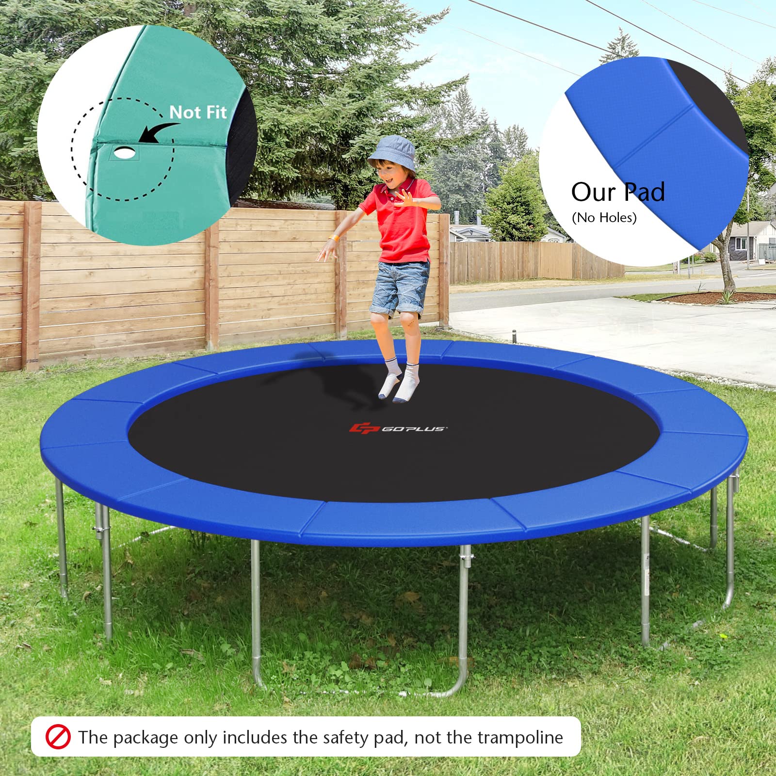 Goplus Trampoline Replacement Pad - Universal Water-Resistant Safety Cover for 8FT, 10FT, 12FT, 14FT, 15FT, 16FT Round Trampolines - No Pole Holes - Perfect for Outdoor Play, Exercise, and Backyard Fun