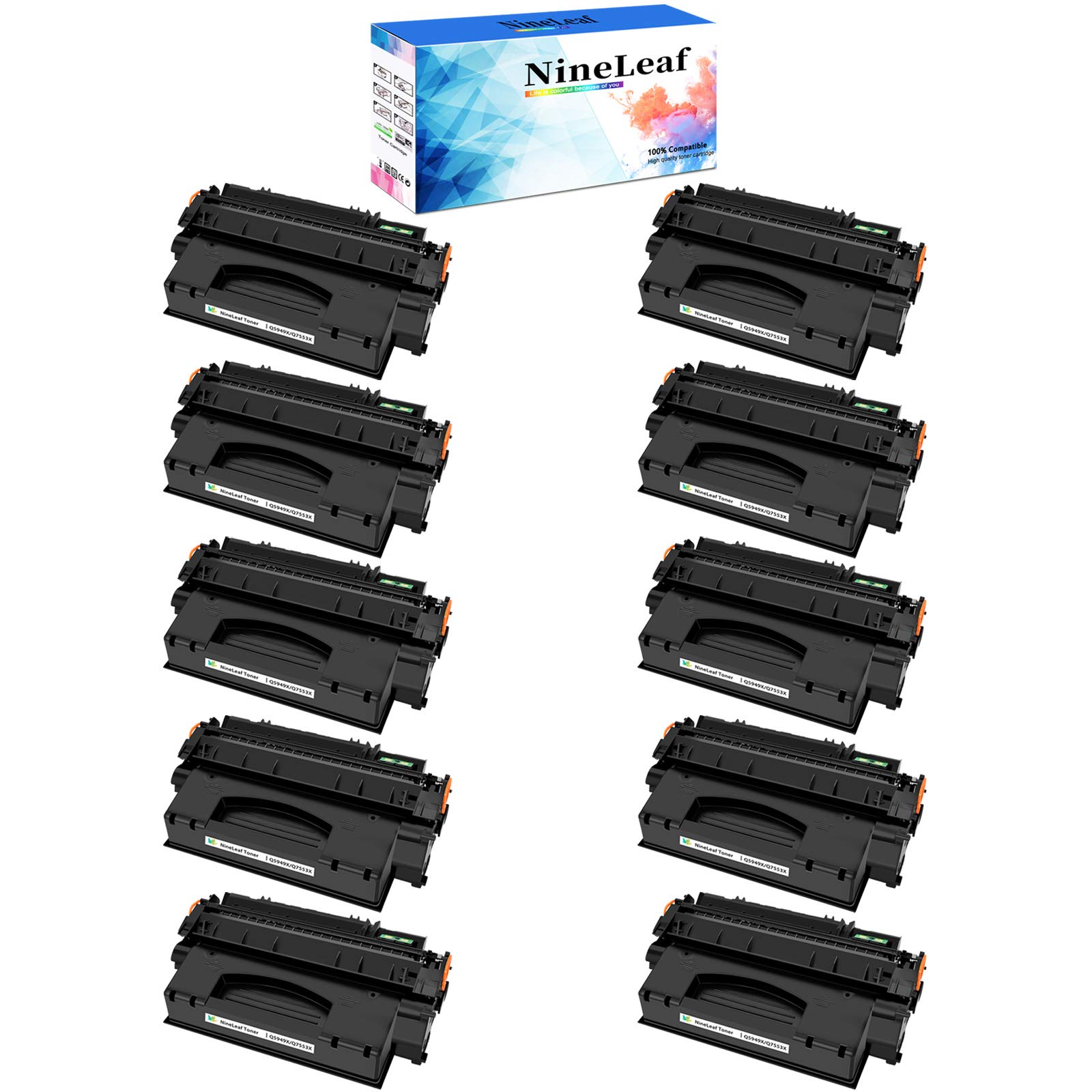 NineLeaf High Yield Compatible Toner Cartridge Replacement for HP 53X Q7553X - Works with LaserJet P2015/P2015dn/P2015X/M2727/M2727nf/P2015d/M2727nfs MFP Printers (Black, 10 Pack) - Perfect for Office & Home Printing Needs