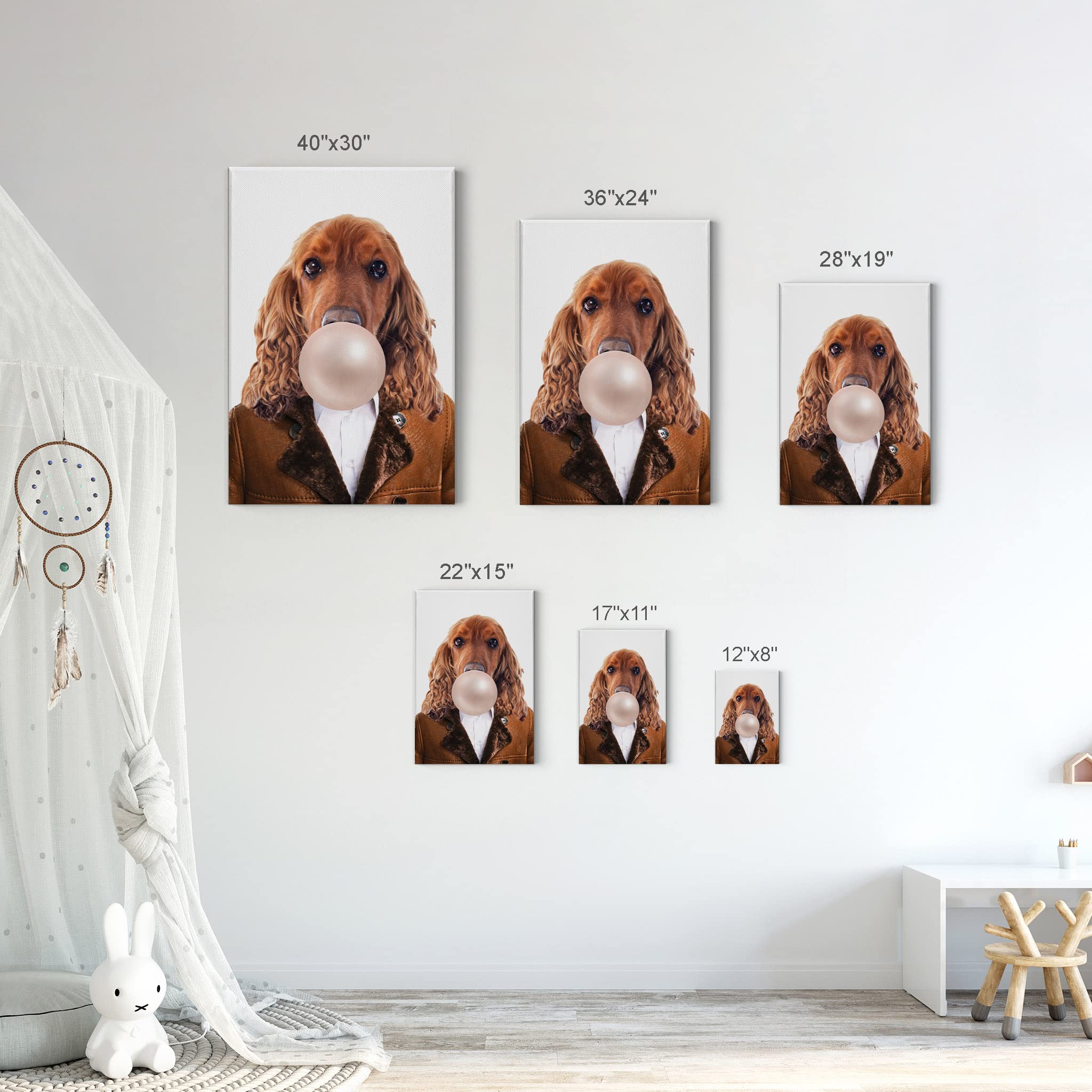 English Cocker Spaniel & Shiba Inu Dog Chewing Bubble Gum Pop Art Canvas Print Set - 2 Piece Animal Wall Art for Living Room, Bedroom, Nursery Decor (22x15 Inches) - Perfect for Pet Lovers' Home & Kids Room Decoration