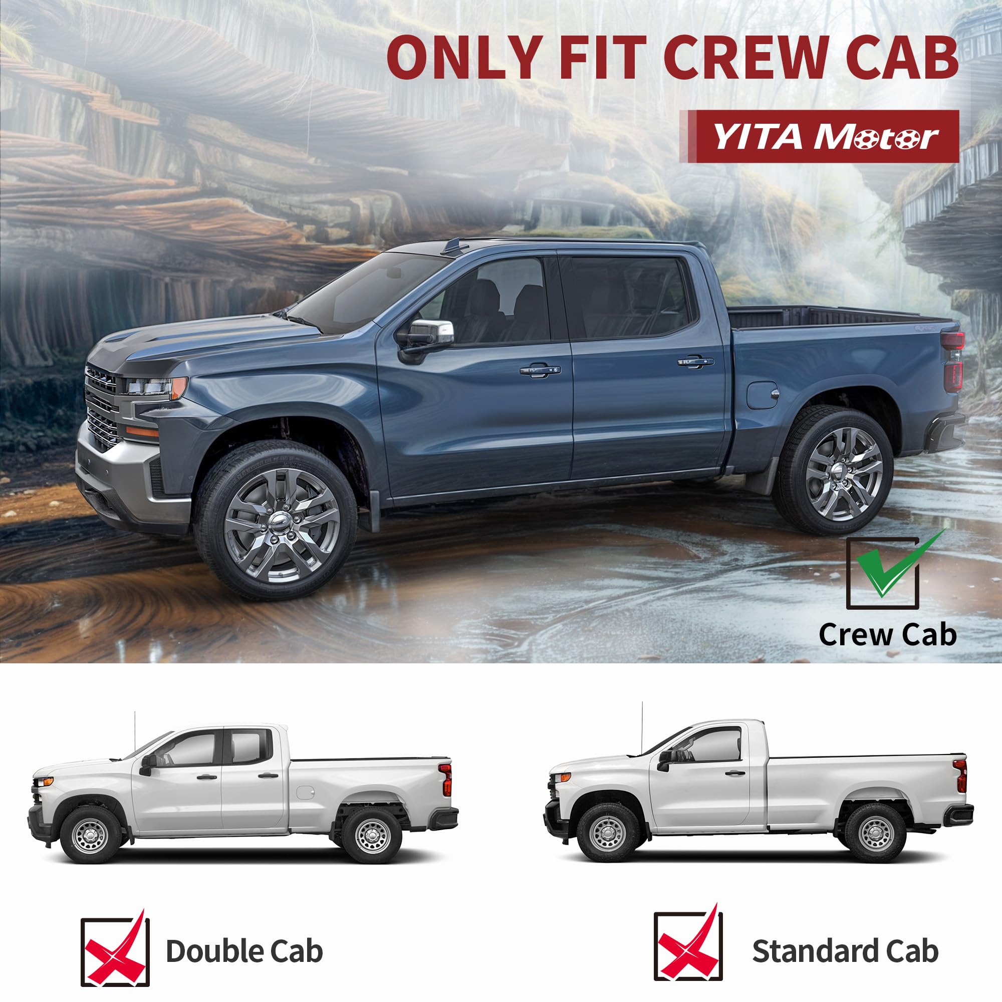 YITAMOTOR 6 Inches Running Boards for 2019-2025 Chevy Silverado & GMC Sierra 1500 Crew Cab | 2020-2025 2500HD 3500HD Crew Cab | Textured Black Nerf Bars Side Steps (Excludes 2019 1500 LD) | Durable Off-Road Protection & Easy Entry Access