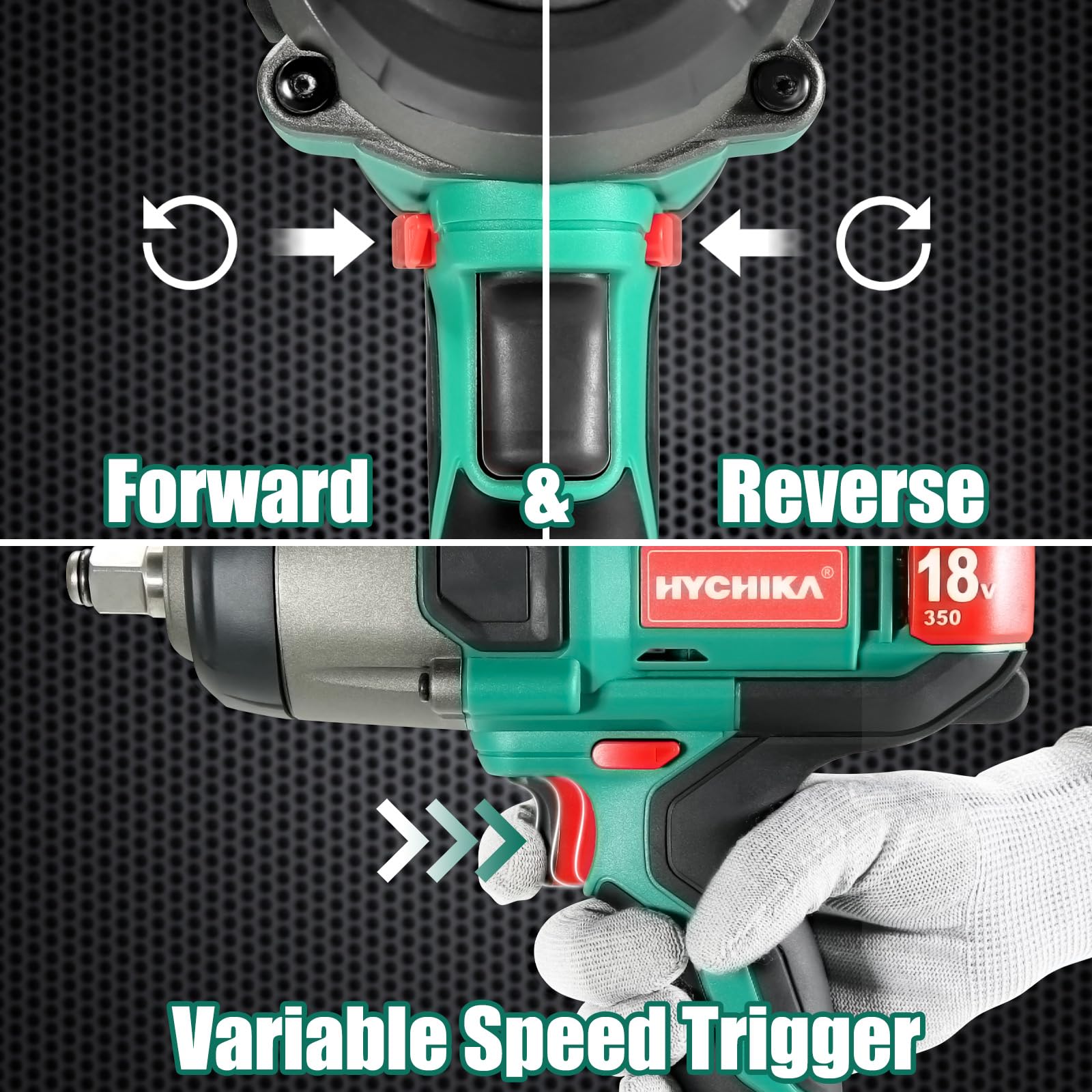 HYCHIKA 18V Cordless Impact Wrench - 350 N.m Max Torque, 4.0Ah Battery & Fast Charger Included - Powerful Electric Impact Gun for Automotive Repair, Construction & DIY Projects