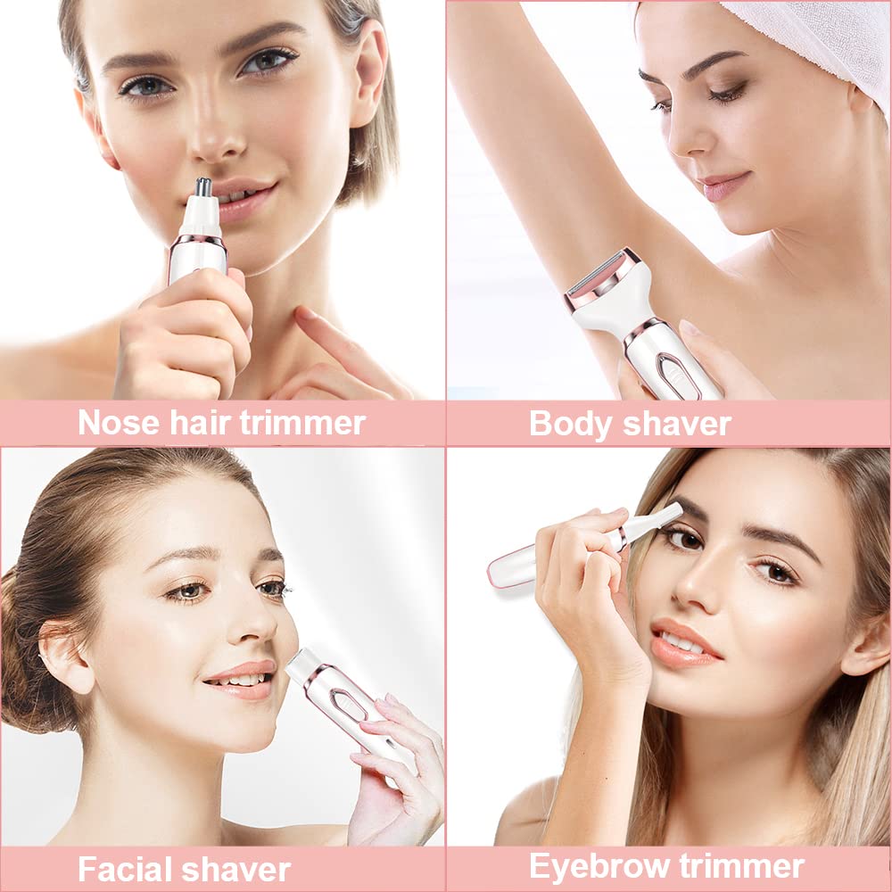 ACWOO 4-in-1 Electric Razor for Women - Painless Bikini Trimmer, Facial Hair Remover, Nose & Underarm Shaver with USB Charging | Perfect for Travel, Gym & Sensitive Skin Care