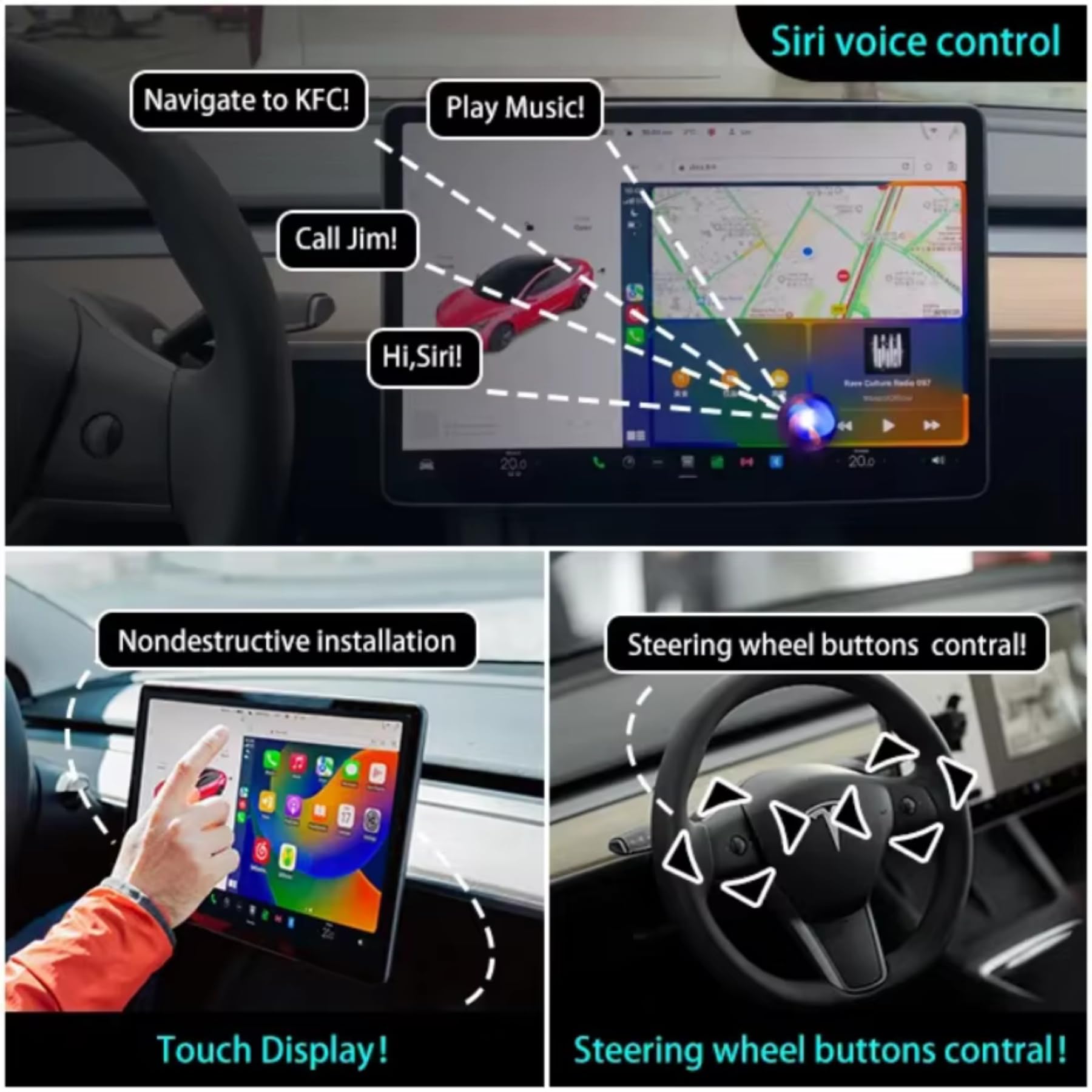 Wireless CarPlay Android Auto AI Box 4+64GB - GPS WiFi Bluetooth Adapter for Tesla Model 3/Y/S/X (2018-2023) - Upgrade OEM Wired CarPlay to Wireless - Built-in Android Auto & CarPlay Support - Perfect for Streaming Music, Navigation & Hands-Free Calling While Driving
