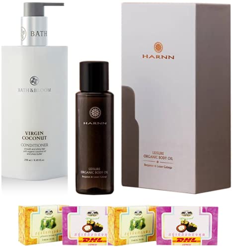 Organic Harnn Serenity Virgin Coconut Conditioner & Body Oil Set - 85ml | Natural Hair & Skin Care | DHL Express Shipping | Free Tomato Facial Mask Included | Perfect for Spa Days & Relaxation at Home