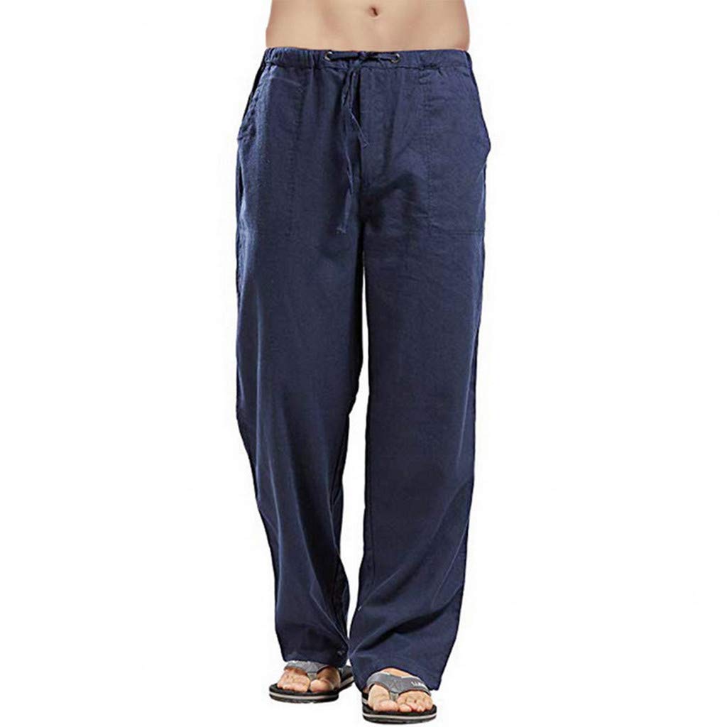KINGAOGGO Plus Size Linen Pants for Men - Comfortable Wide Leg Joggers with Oversized Fit | Casual Lounge Pants for Home, Travel & Yoga | Breathable Summer Trousers