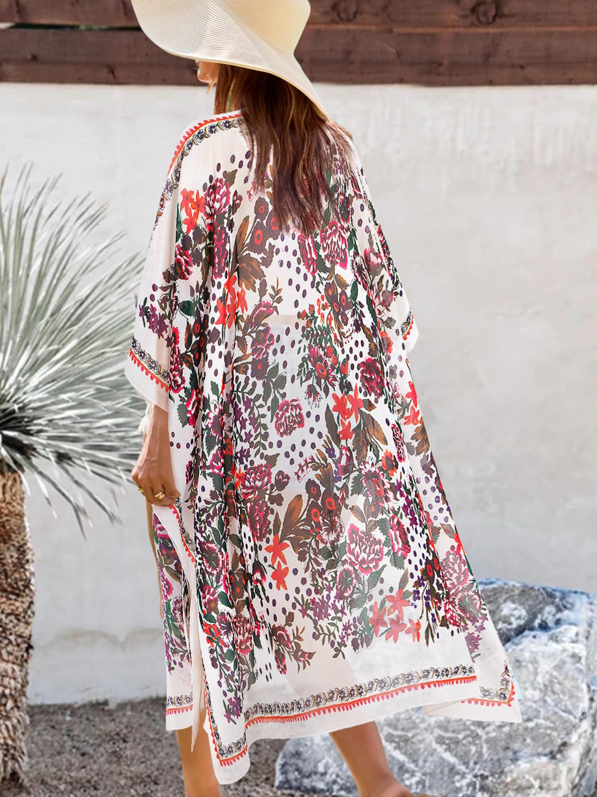 MayBuy Women's Summer Long Flowy Kimono Cardigan - Boho Chiffon Beach Cover Up Tops for Vacation, Pool Party & Outdoor Wear