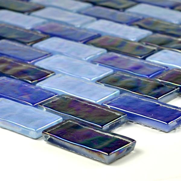 Opalescent Blue Glass Mosaic Tile 1x2 Inch - Perfect for Kitchen Backsplash, Bathroom Wall, and Pool Decor