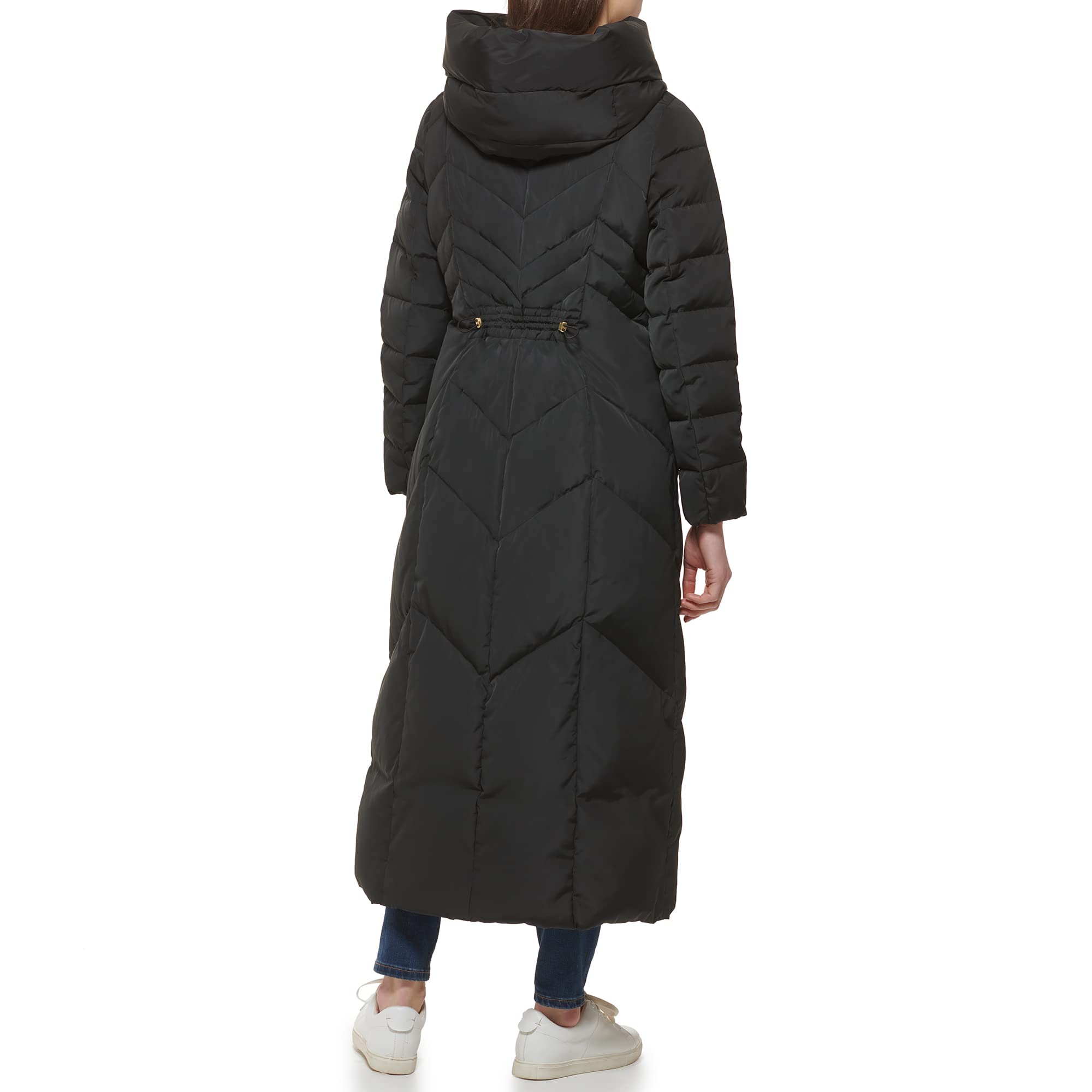Cole Haan Women's Taffeta Down Puffer Jacket with Convertible Collar & Chevron Quilting - Warm Winter Coat for Work, Travel & Outdoor Activities