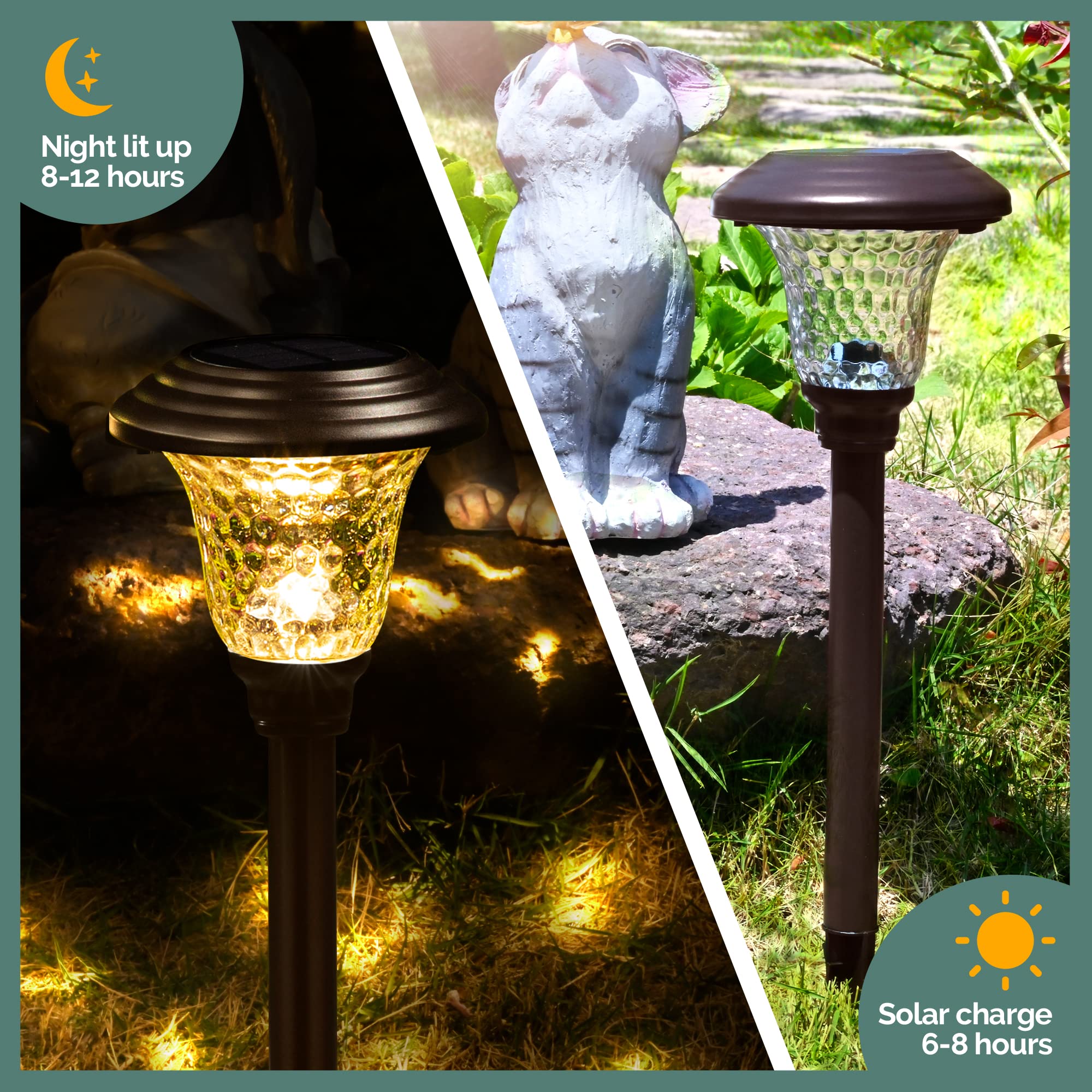 GIGALUMI 8 Pack Solar Pathway Lights Outdoor - Waterproof LED Garden Lights for Yard, Patio, Walkway & Landscape - Warm White Solar Powered Path Lighting (Brown) | Perfect for Driveway, Backyard, Deck & Garden Decor