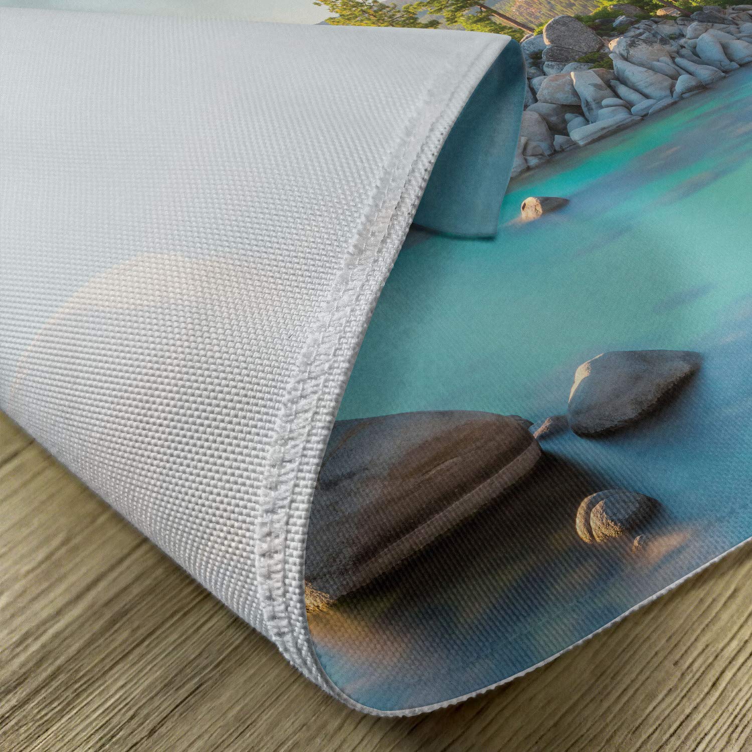 Ambesonne Lake Placemats Set of 4 - Pastoral Spring Scenery Countryside Lake Beach Design, Washable Fabric Table Mats for Dining Room & Kitchen Decor (Blue Grey) | Perfect for Spring Parties, Outdoor Picnics & Farmhouse Style Home Decor