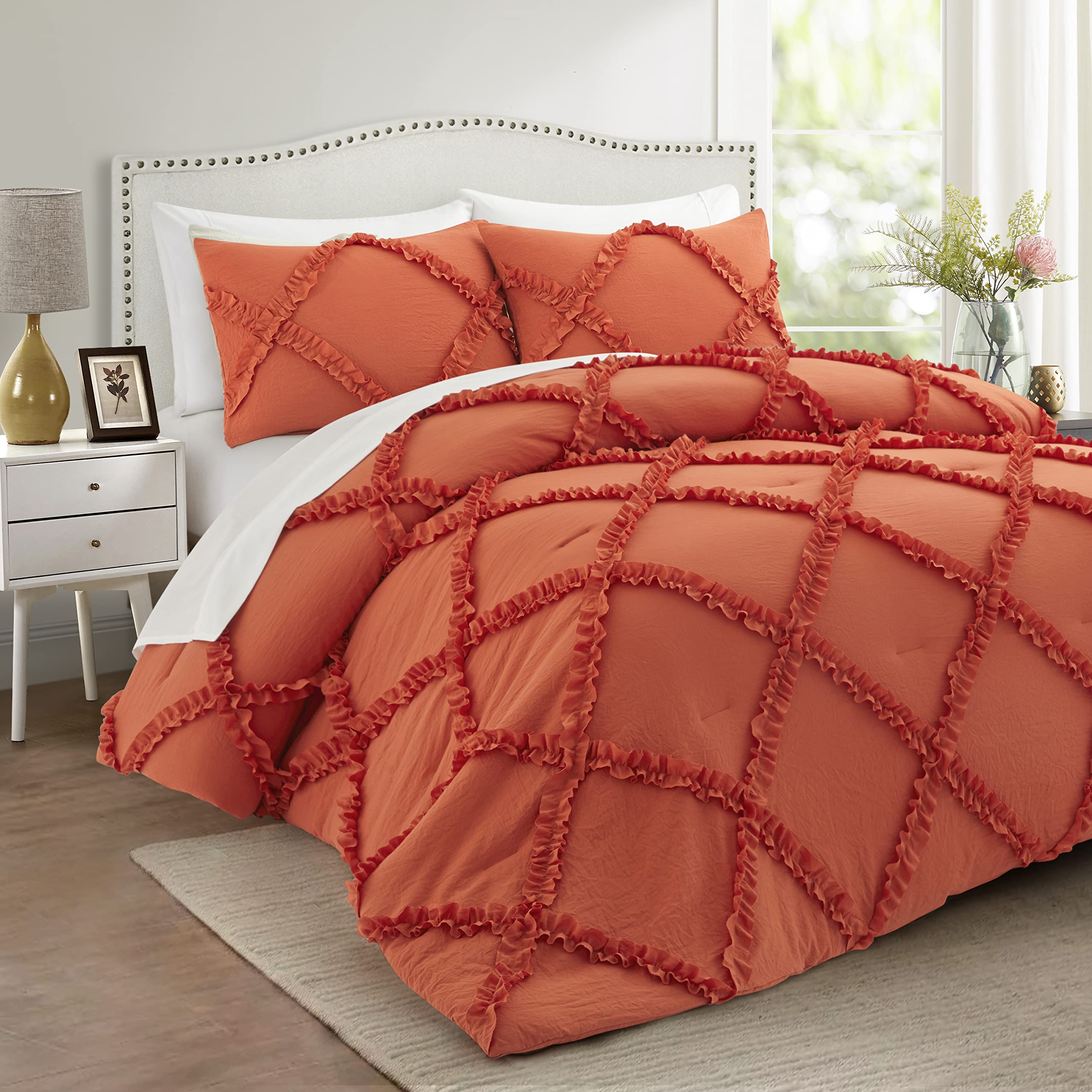 2-Piece Farmhouse Twin Comforter Set – Lightweight Vintage Boho Bedding with Ruffle Cover & Pillowcase for College Dorm, Home Decor | Perfect for Cozy Bedrooms & Guest Rooms