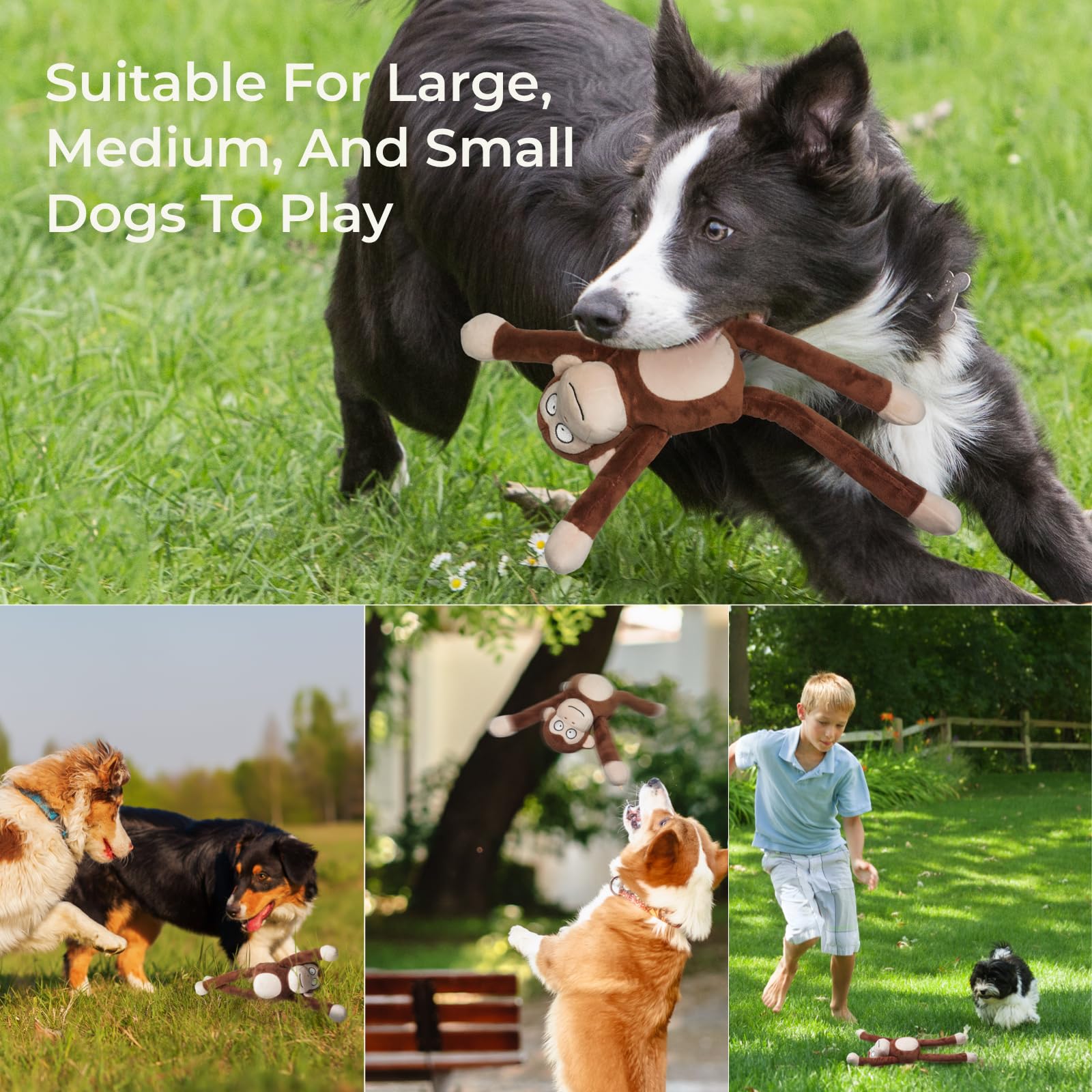 Durable Squeaky Monkey Plush Dog Toy with Crinkle Paper - Interactive Tug of War Puppy Toy for Small, Medium & Large Dogs - Perfect for Playtime, Training & Keeping Pets Busy