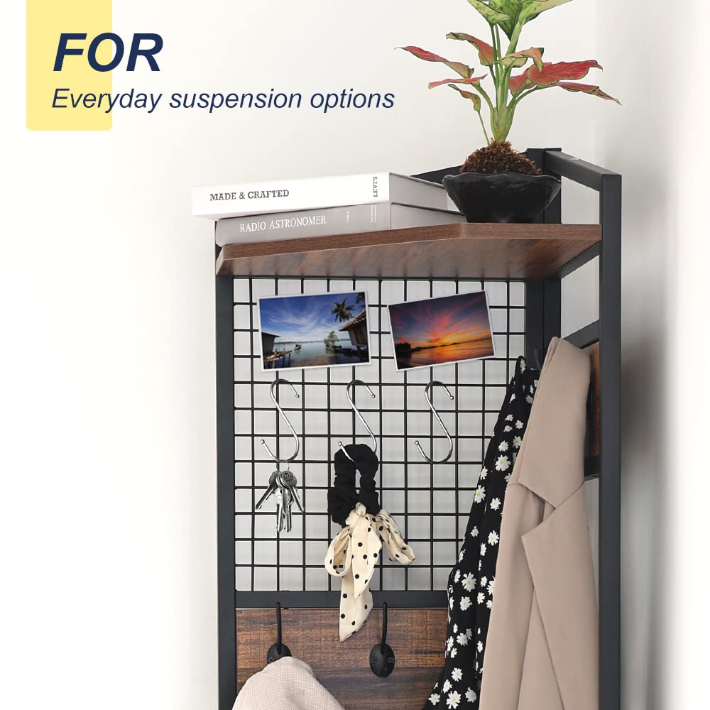 Corner Hall Tree with Coat Rack, Shoe Storage & Shelf - Freestanding Entryway Organizer for Home & Office (Brown) | Perfect for Small Spaces, Apartments & Mudrooms