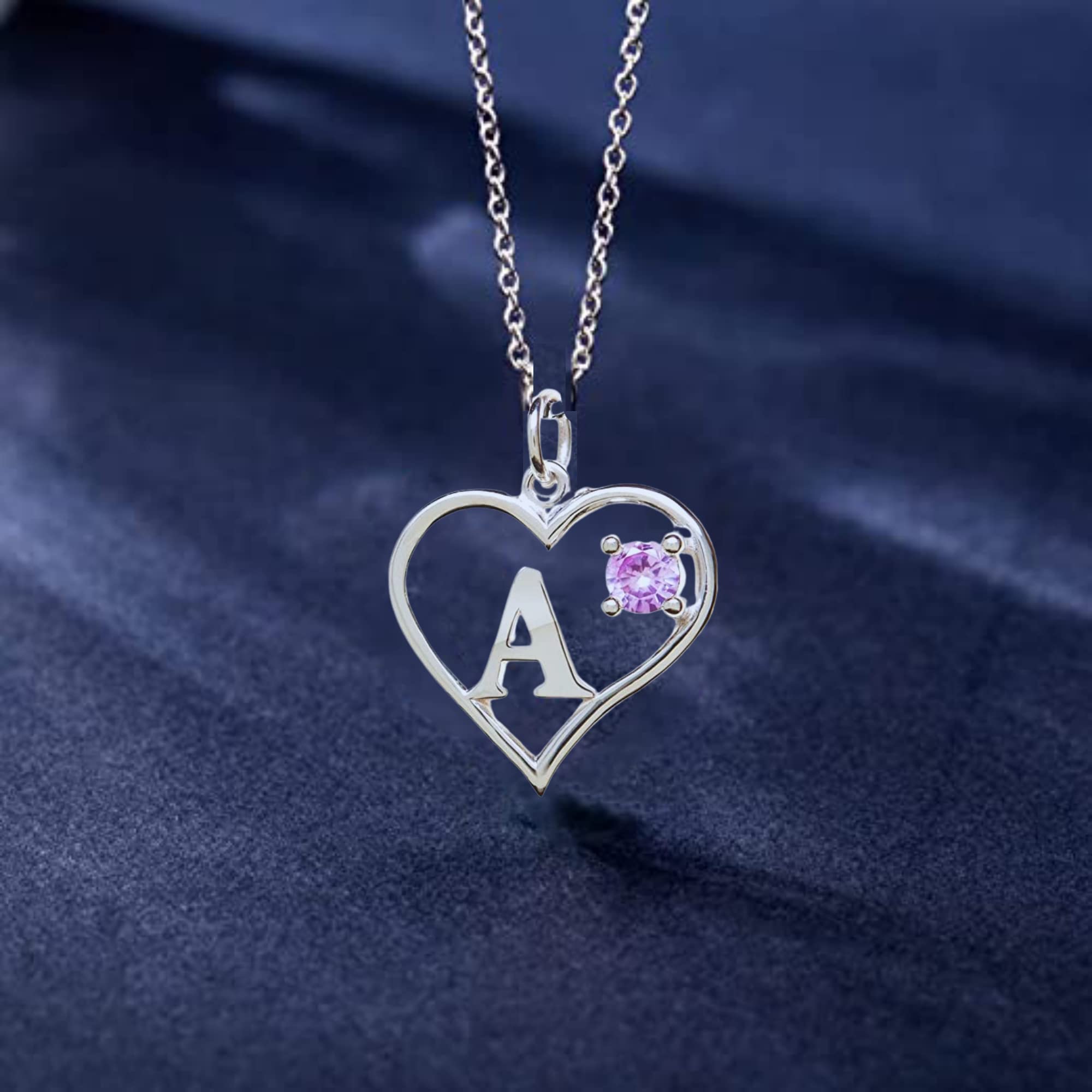 Personalized Sterling Silver Birthstone Pendant Necklace - Heart & Letter A Box Chain Statement Jewelry | Perfect Gift for Anniversary, Birthday & Mother's Day