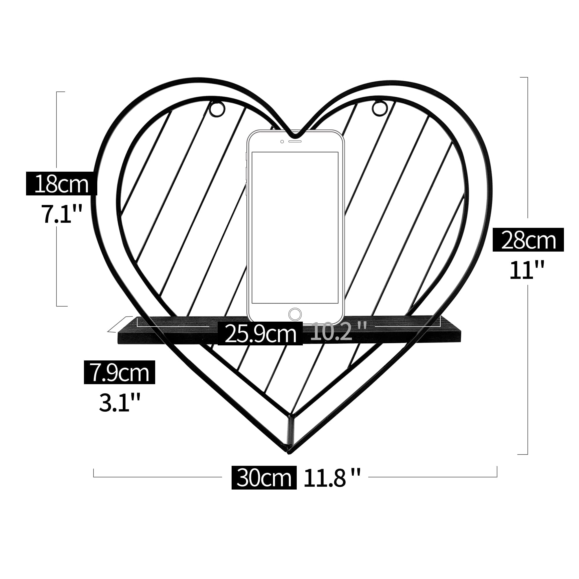 Afuly Floating Shelves - Black Heart Shaped Wall Shelf, Modern Minimalist Storage Organizer for Bedroom, Bathroom, Living Room | Home Decor & Wall Display for Photos, Plants, Books