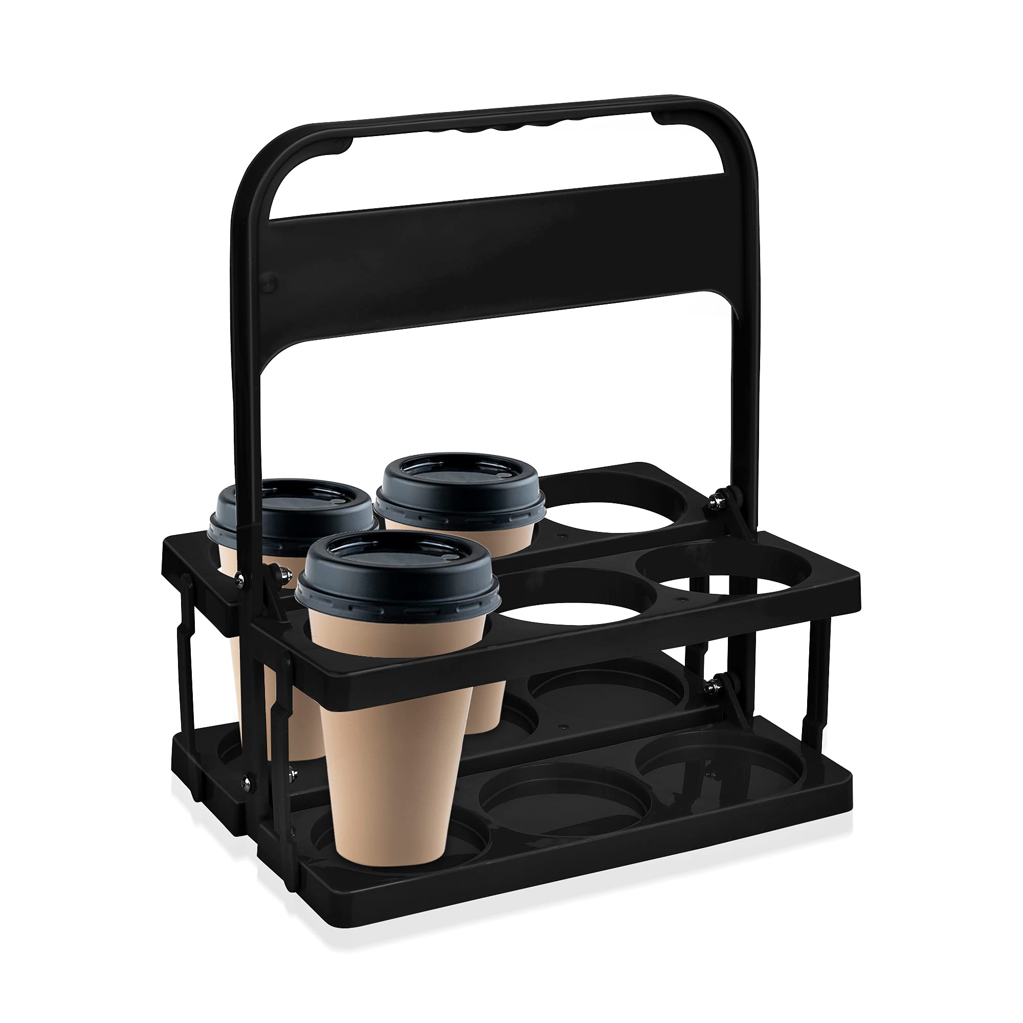 Foldable 6-Hole Plastic Cup Holder with Handle - Portable Drink Carrier for Car, Perfect for Uber, Doordash & Food Delivery Drivers (Black) | Ideal for Takeout, Coffee Shops & Road Trips
