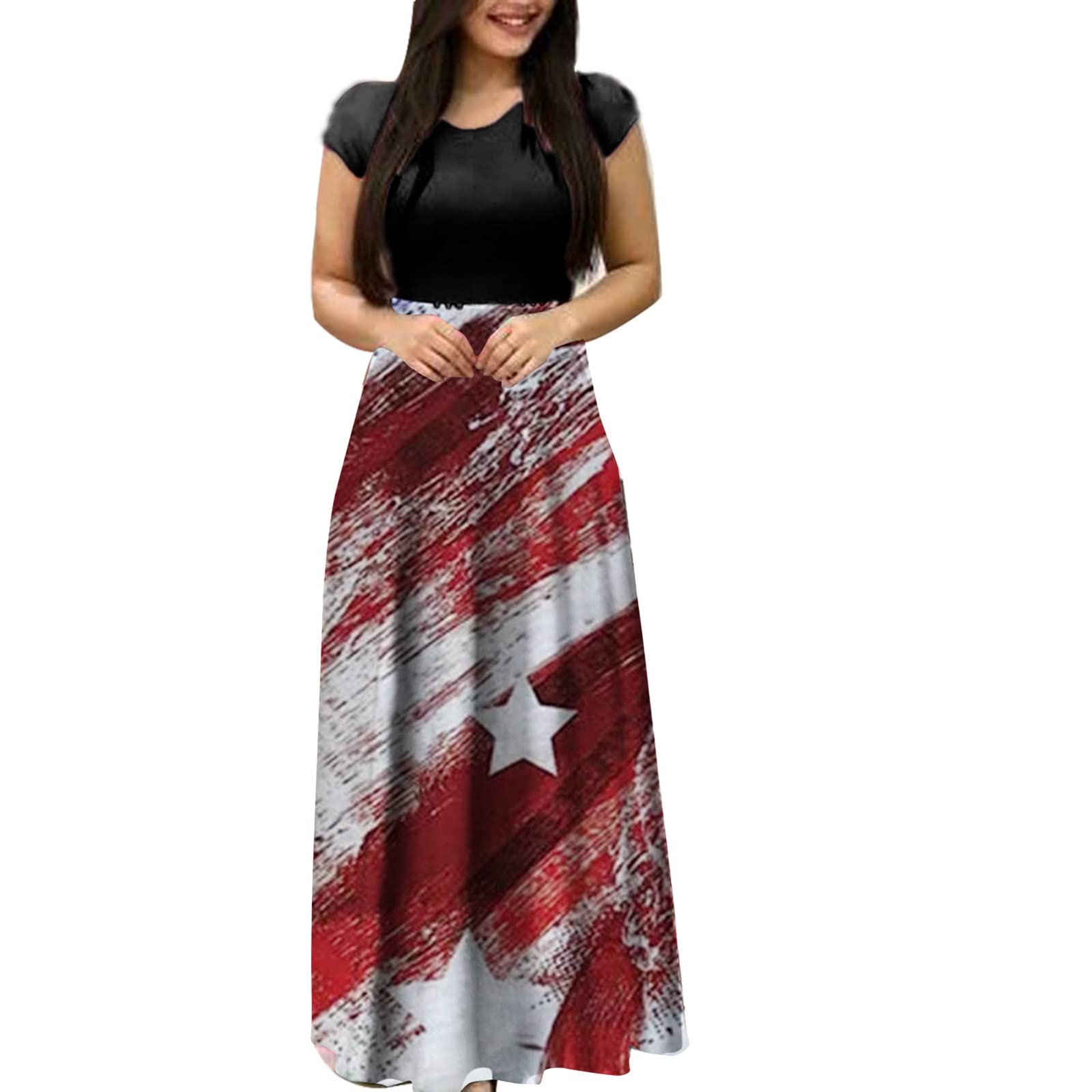 Women's Casual Short Sleeve Summer Swing Maxi Sundress - Floral Print Graduation Dress for Beach, Vacation & Outdoor Parties