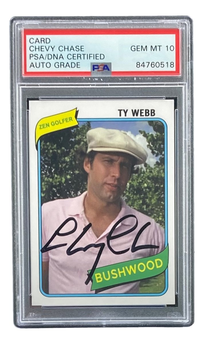 Chevy Chase Signed Caddyshack Ty Webb Trading Card PSA/DNA Gem MT 10 - Authentic Autograph Collectible for Movie Memorabilia Fans & Sports Card Collectors