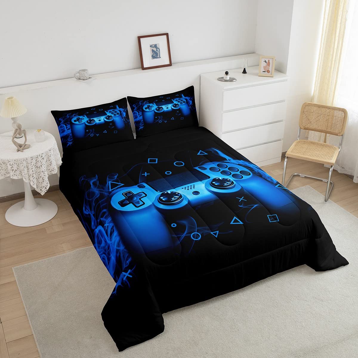Feelyou Queen Size Gamer Comforter Set - 3 Piece Gaming Bedding for Boys, Kids & Teens - Soft Microfiber Video Game Themed Bedroom Decor - Perfect for Gaming Rooms, Sleepovers & Teen Bedrooms