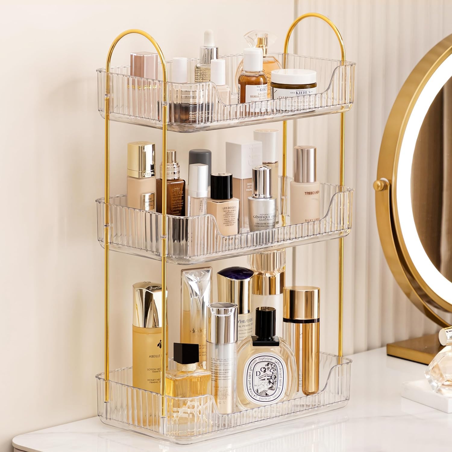 HBlife 3 Tier Clear Acrylic Bathroom Organizer - Countertop Makeup & Skincare Storage Tray for Perfume, Cosmetics, Jewelry - Perfect for Vanity, Dresser, Bathroom & Bedroom Organization
