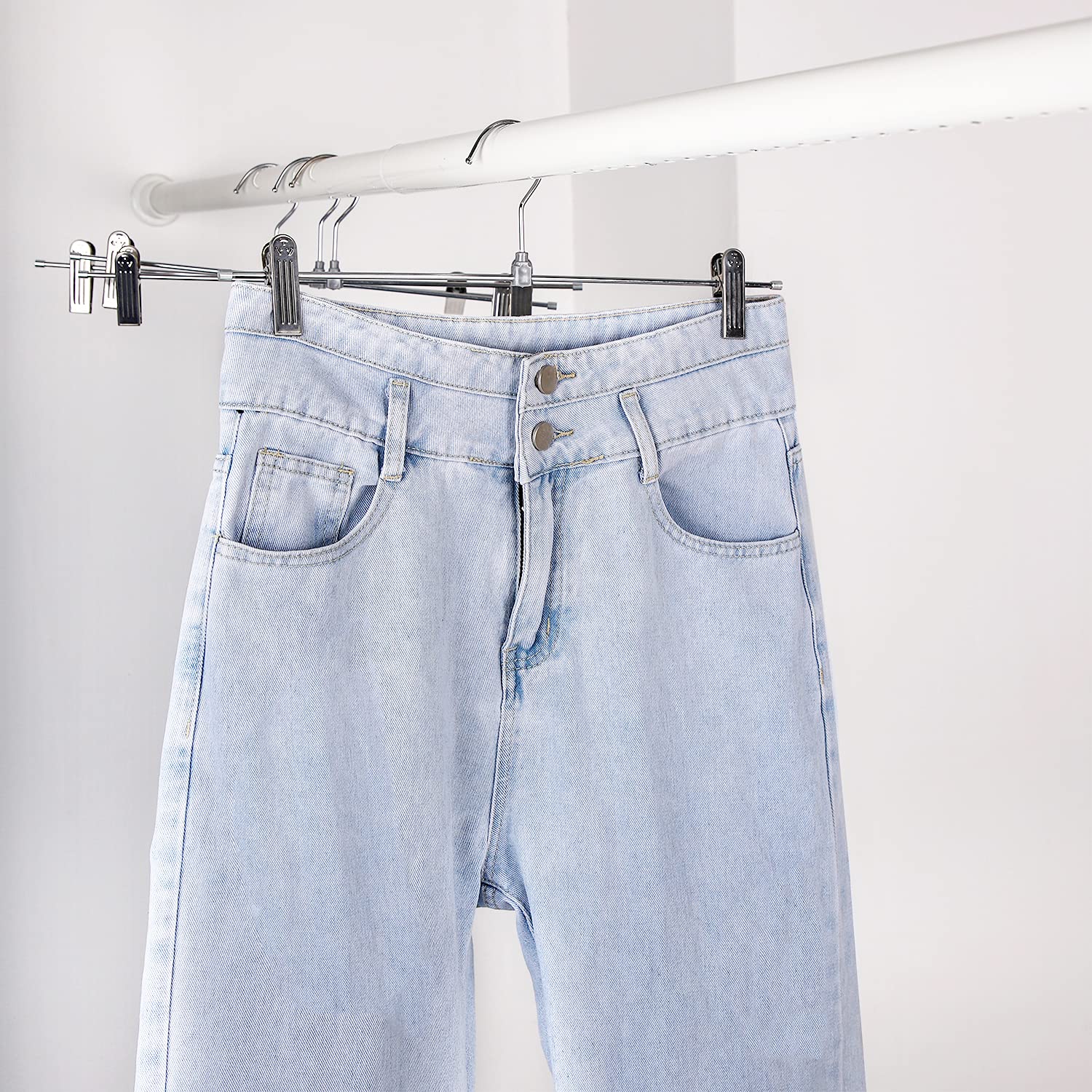 GoodtoU 10-Pack Adjustable Metal Pants Hangers with Clips - Strong Skirt & Jeans Hangers for Closet Organization, Space Saving Wardrobe Storage (Ideal for Travel, Laundry & Retail Display)